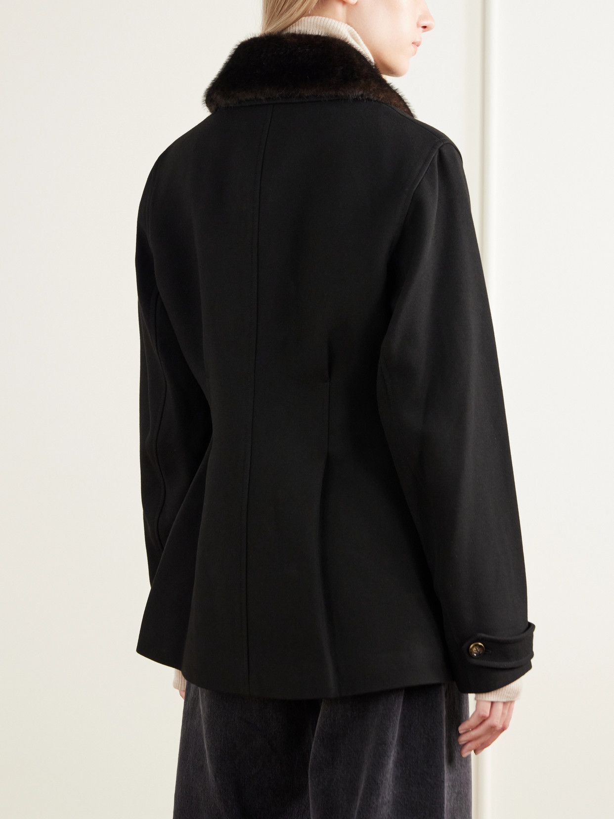 Severine Dickey Plush-Trimmed Crepe Jacket