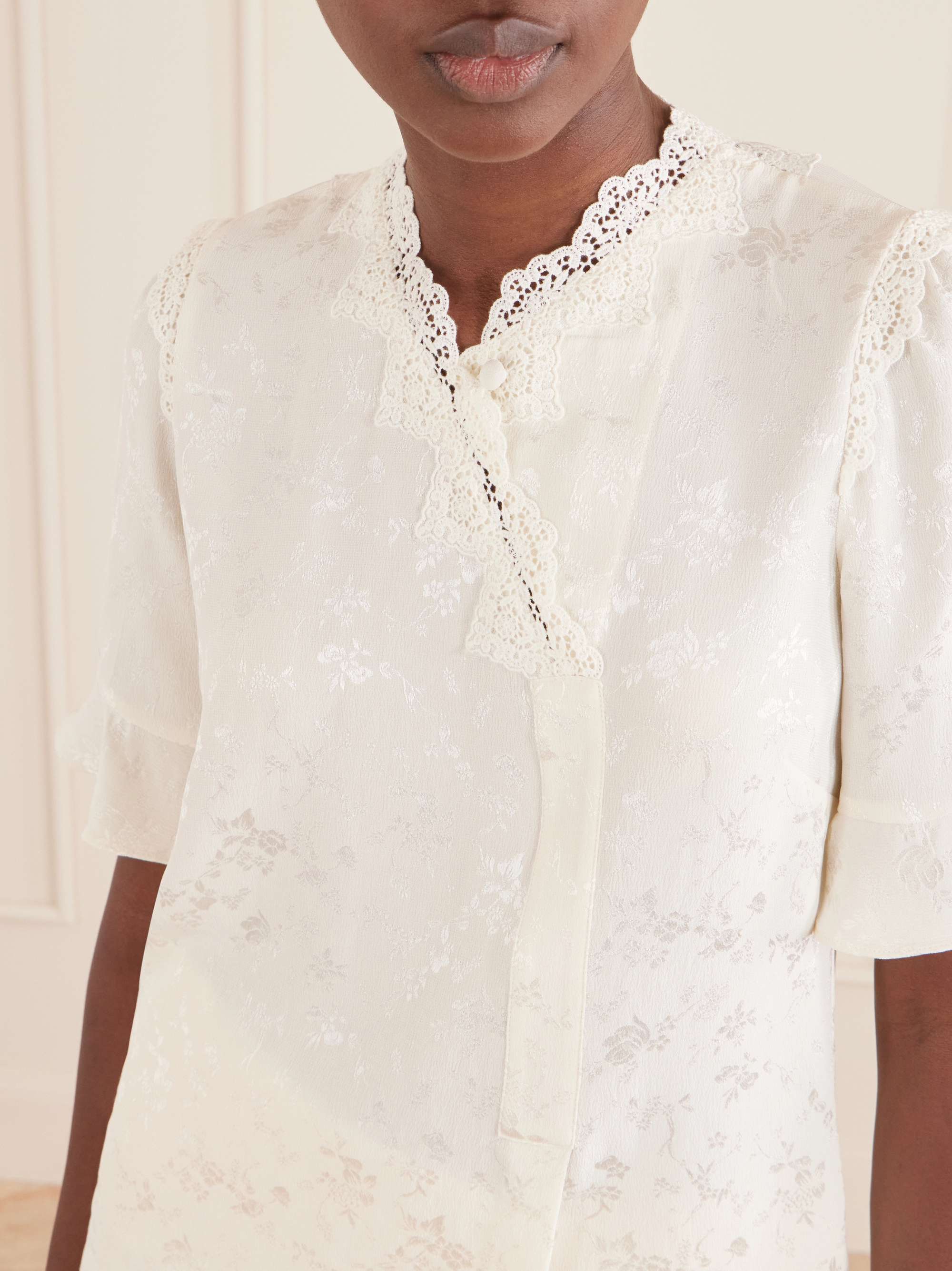 MAISON MAYLE Margarita mesh and crochet-trimmed floral-jacquard