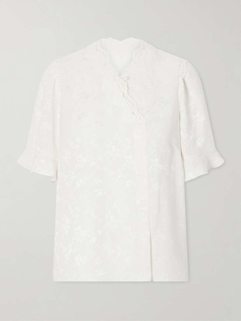 MAISON MAYLE Margarita Mesh And Crochet-trimmed Floral-jacquard Silk-crepe Blouse | Thumbnail 6