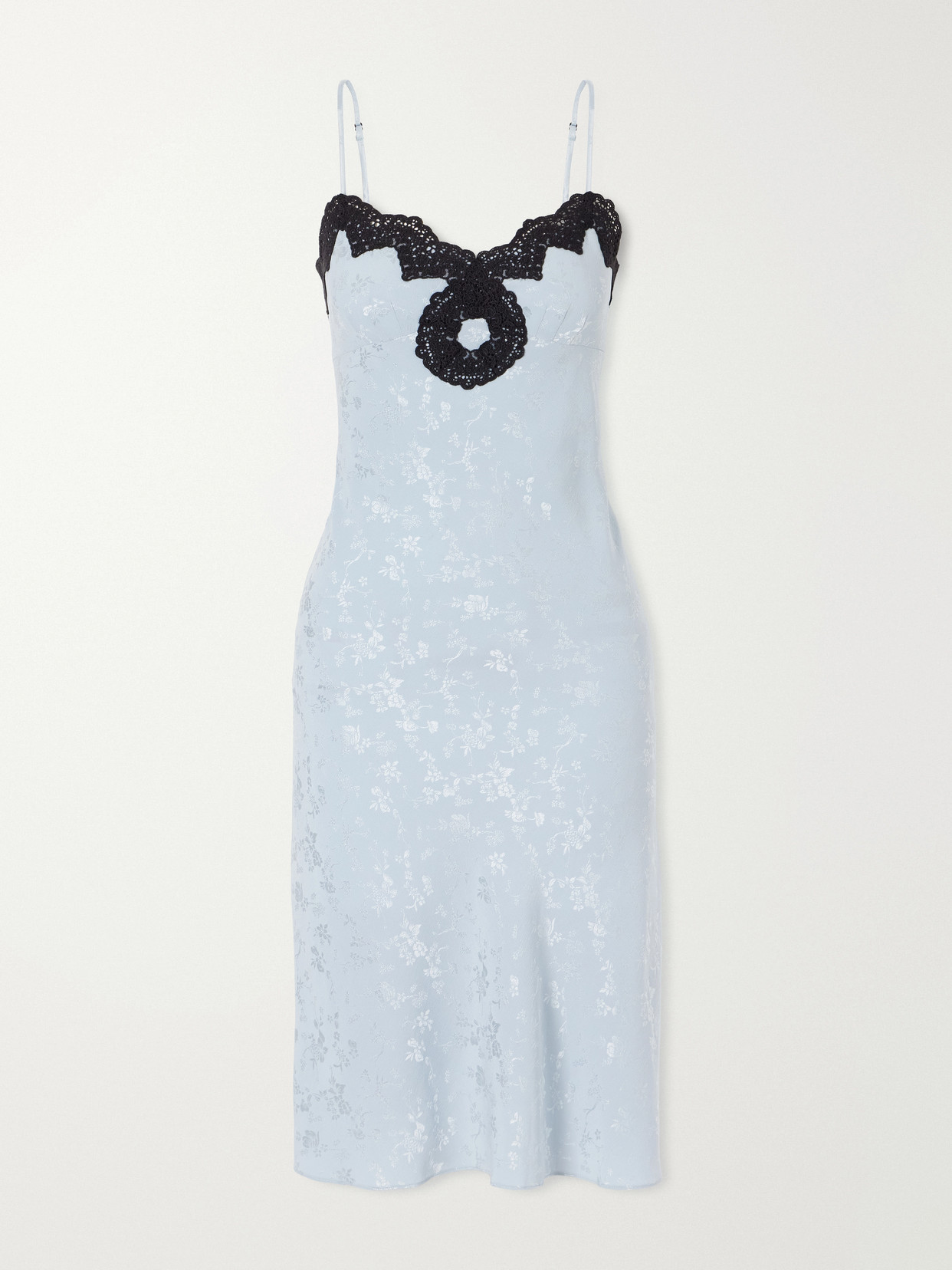 Maison Mayle Pina Lace-trimmed Silk-crepe De Chine Midi Dress In Blue