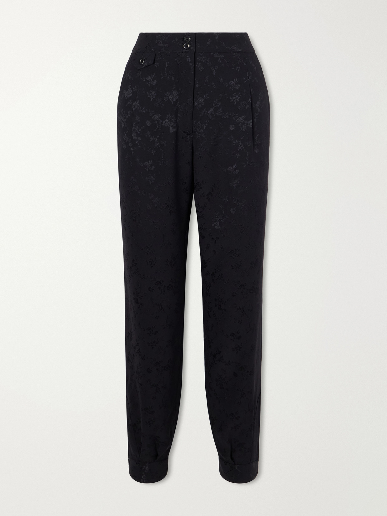 Maison Mayle Gaucha Floral-jacquard Silk Tapered Pants In Black