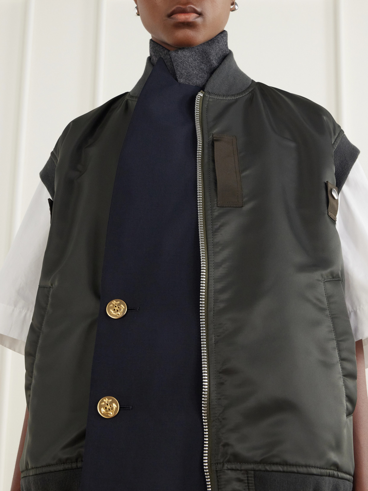 Button-Embellished Twill Vest