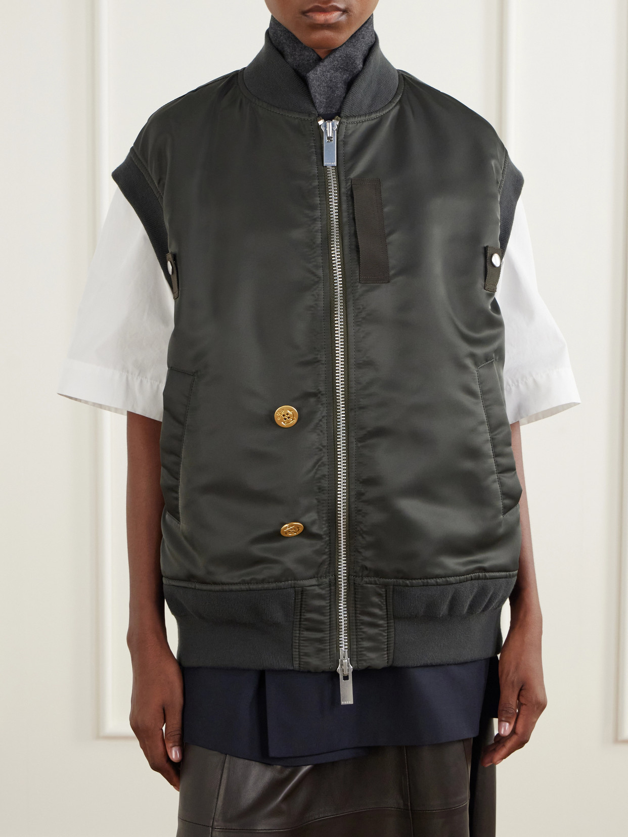 Button-Embellished Twill Vest