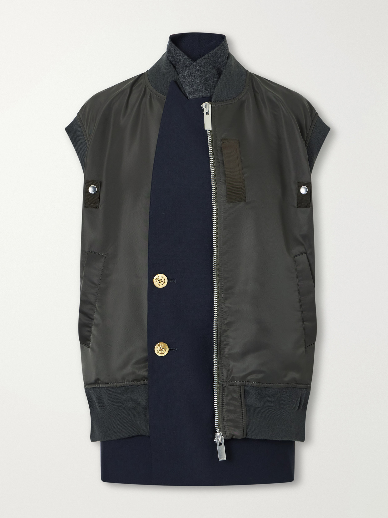 Sacai Button-embellished Twill Vest In Green
