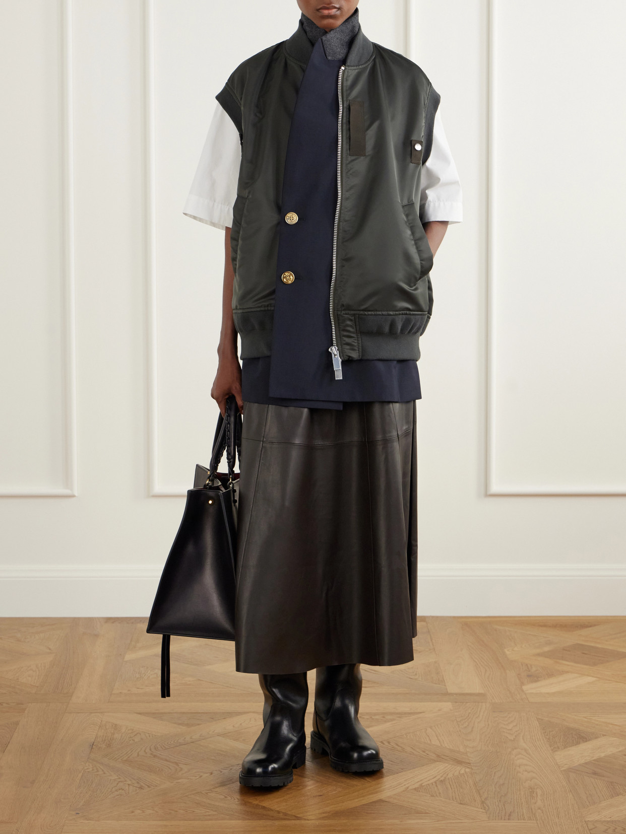Button-Embellished Twill Vest