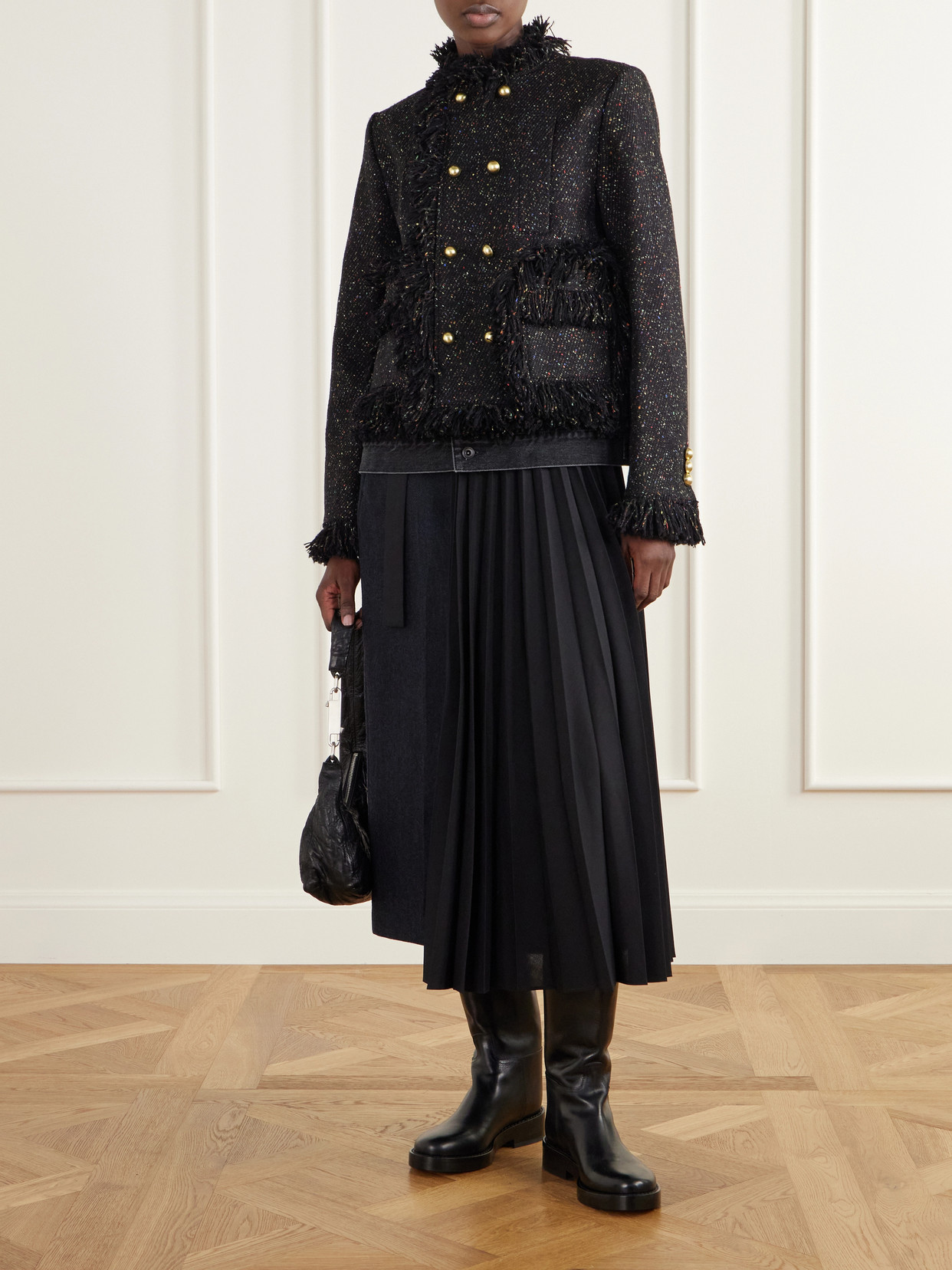 Wool-Blend Tweed Bouclé And Denim Jacket
