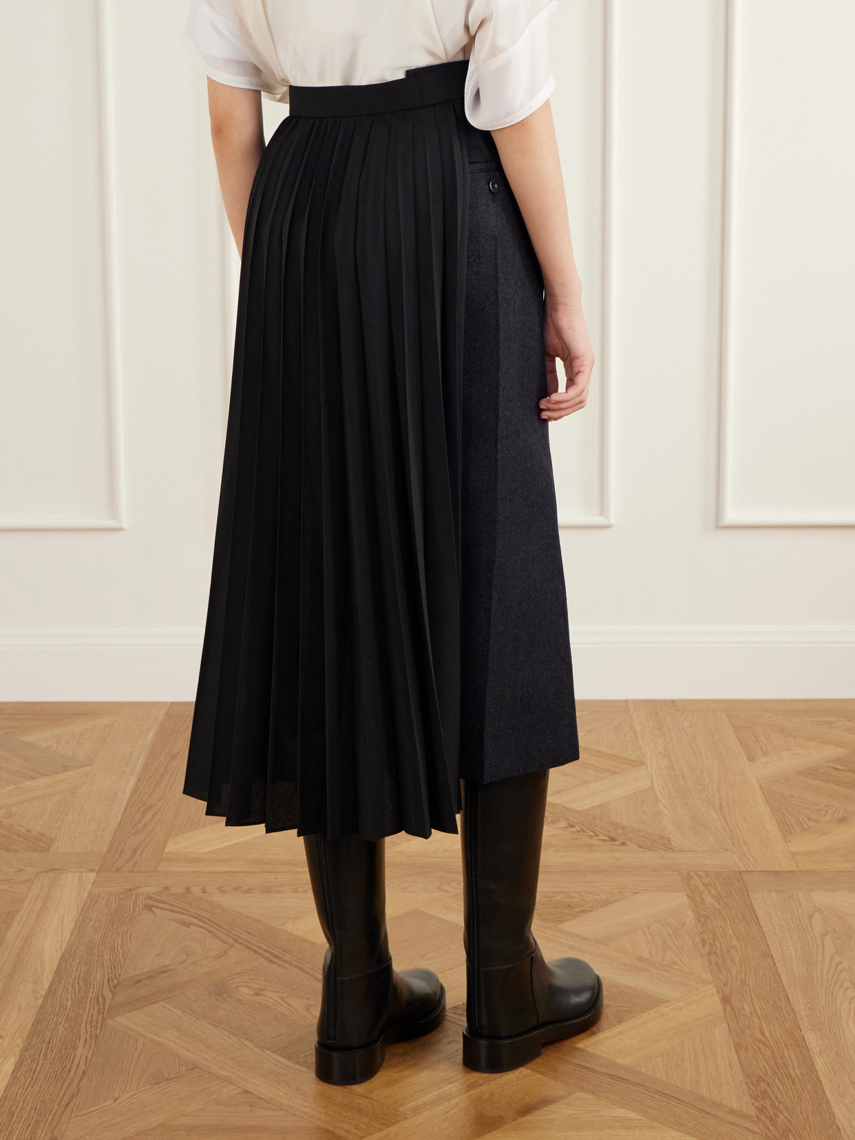 Pleated Herringbone Wool-Blend Midi