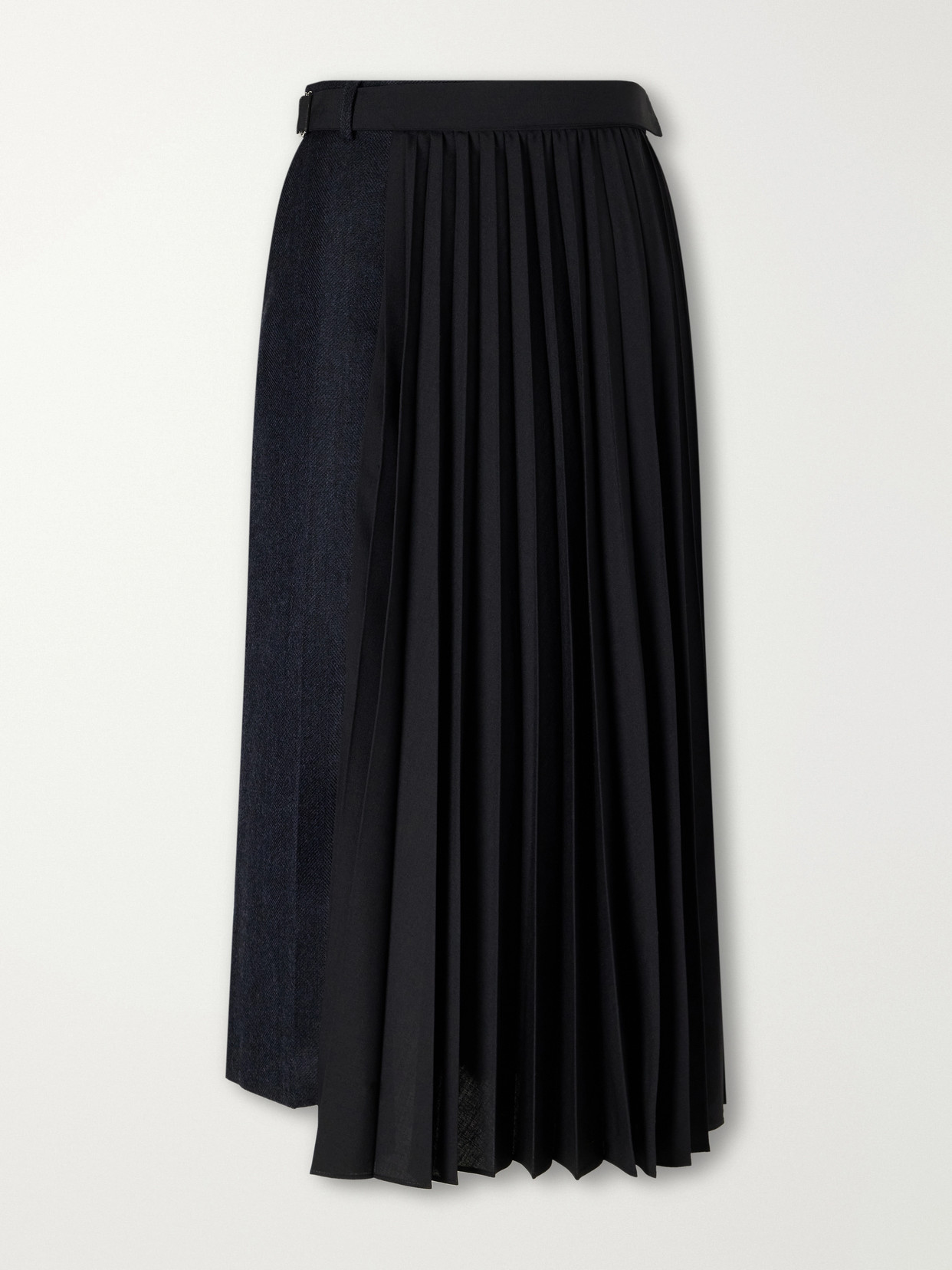 Pleated Herringbone Wool-Blend Midi