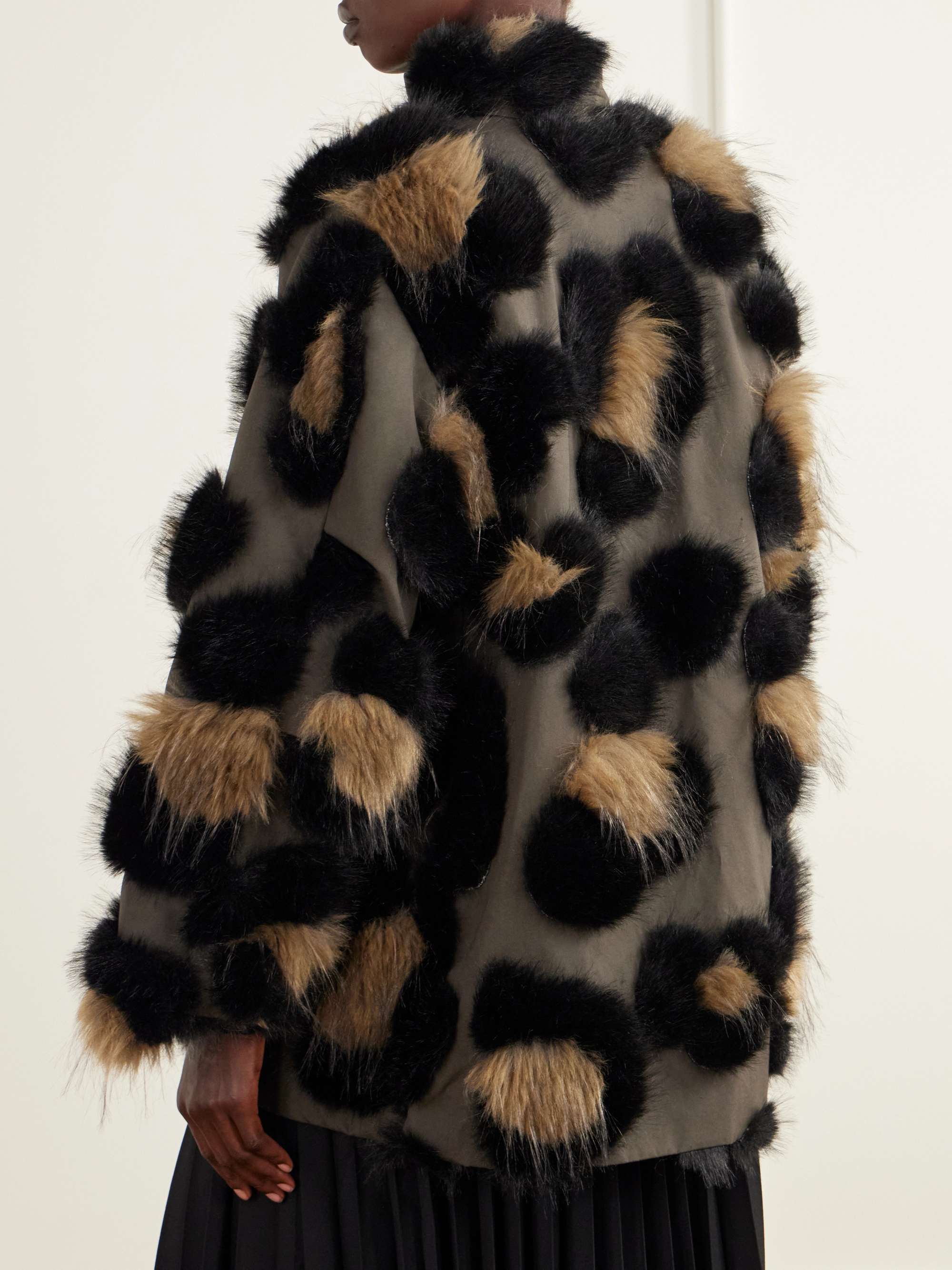 SACAI leopard-effect plush-trimmed cotton-twill jacket | NET-A-PORTER