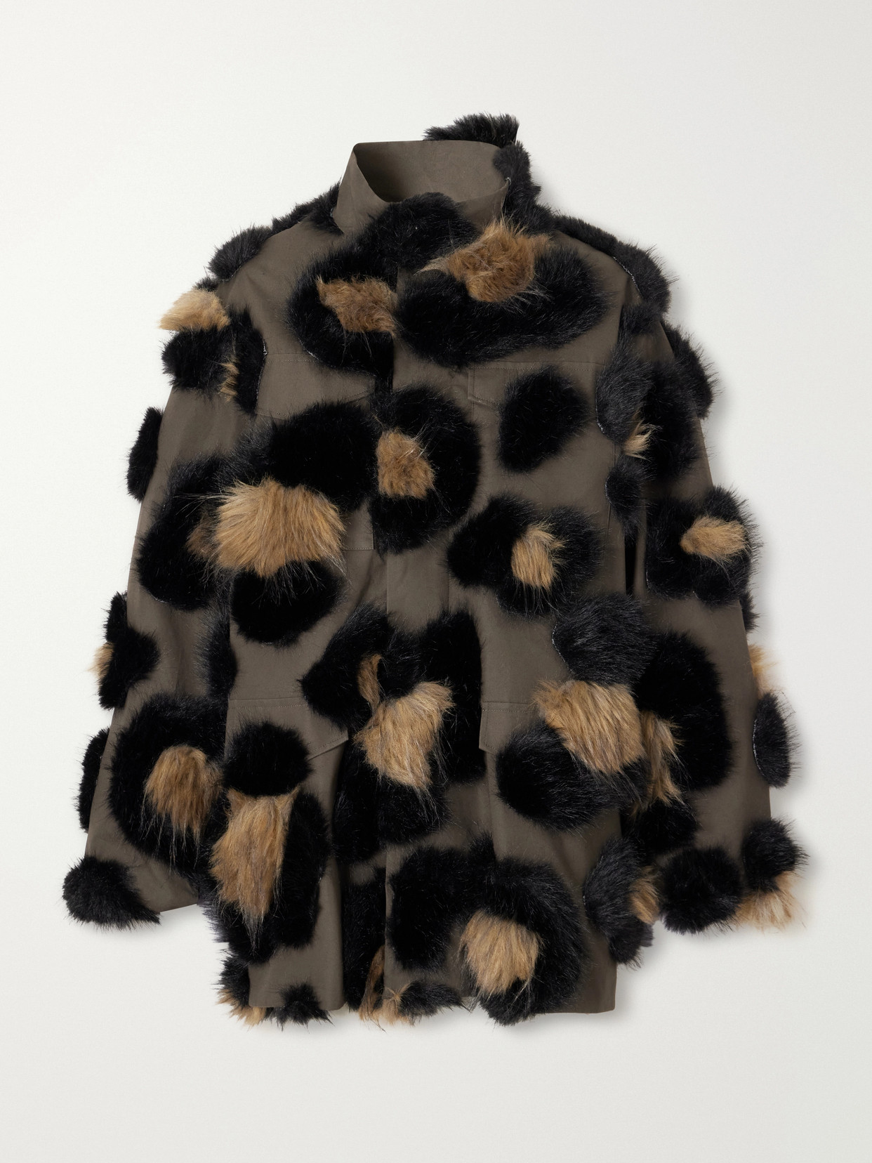 Leopard-Effect Plush-Trimmed Cotton-Twill Jacket