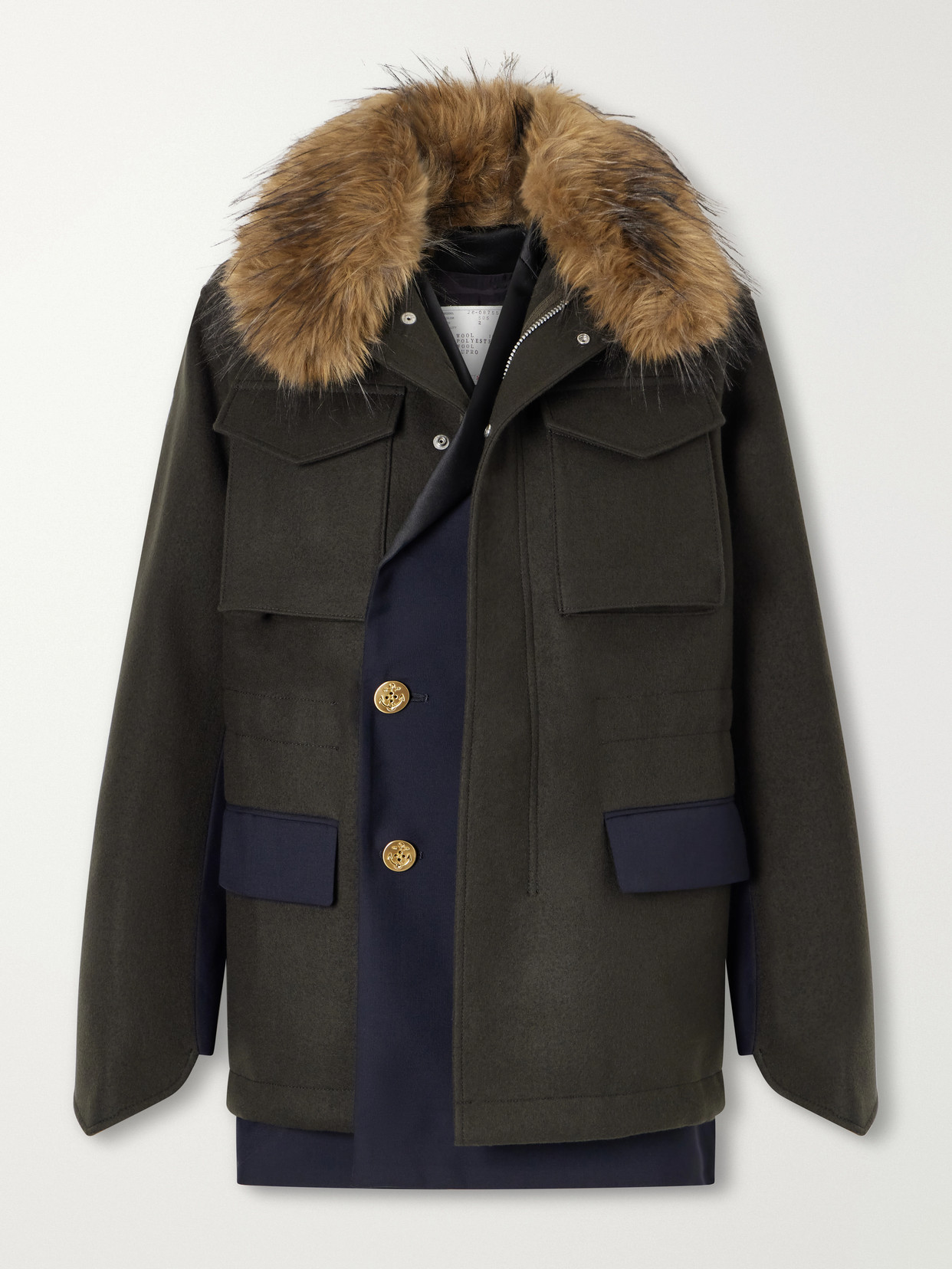 Sacai Layered Wool Coat In Green