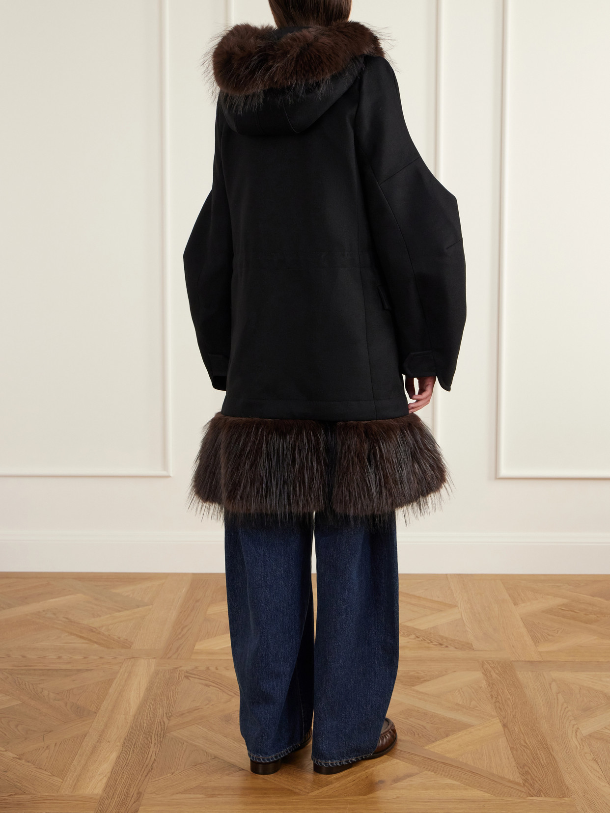 Padded Plush-Trimmed Coat
