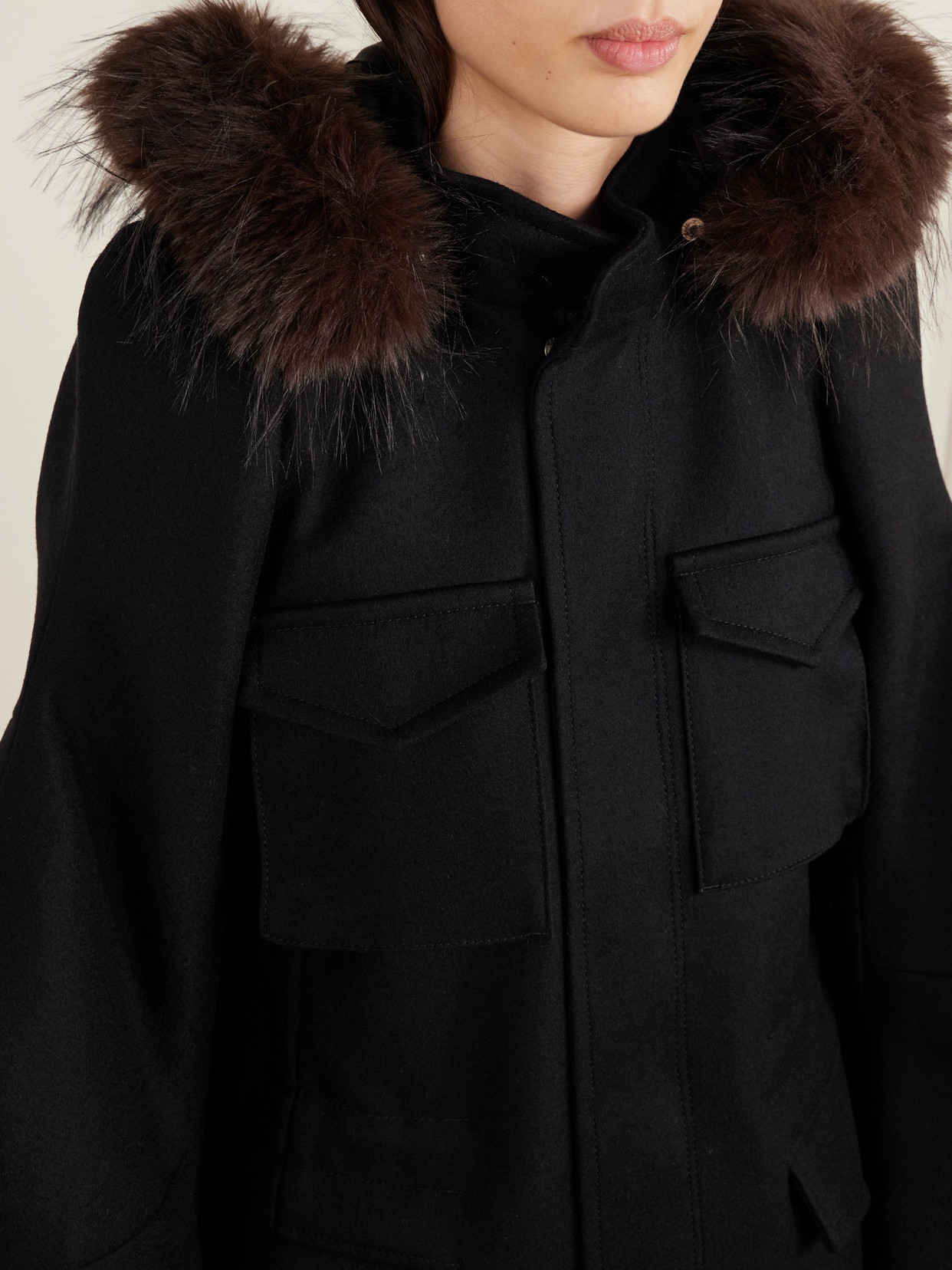 Padded Plush-Trimmed Coat