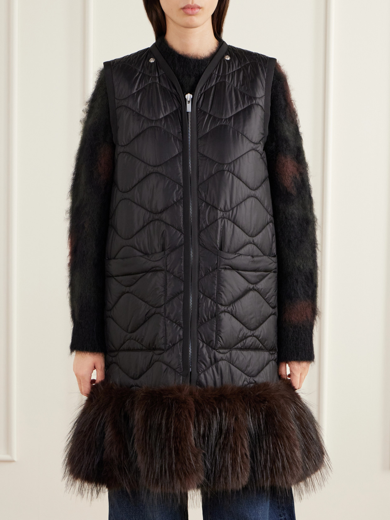 Padded Plush-Trimmed Coat