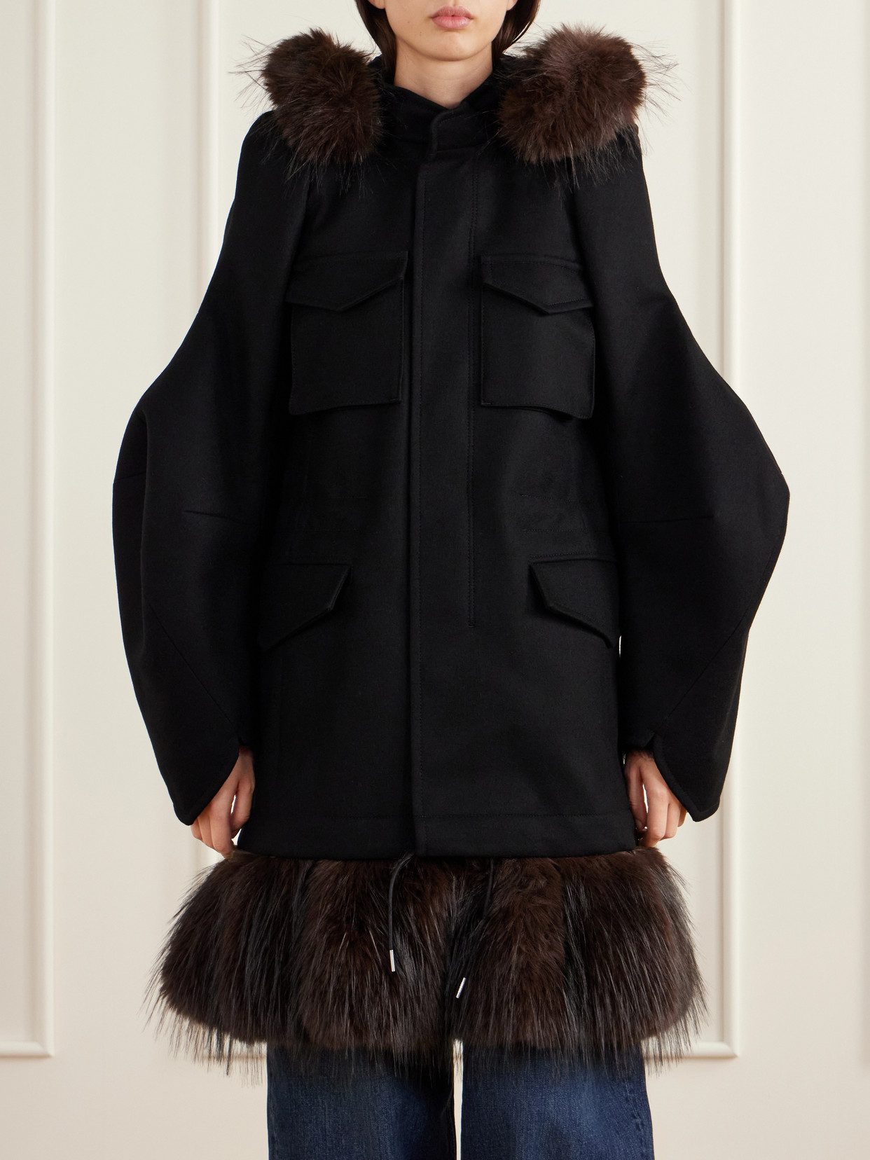 Padded Plush-Trimmed Coat