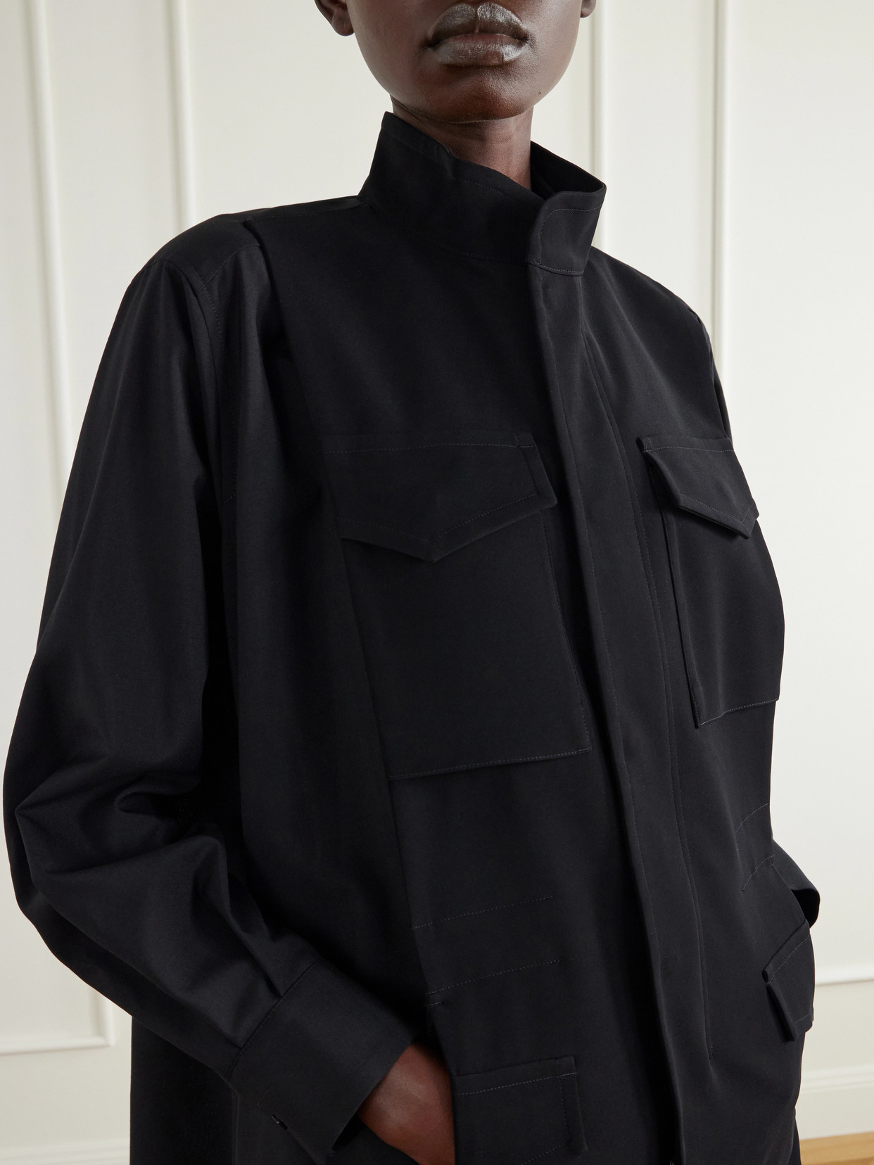Crepe-Trimmed Woven Shirt