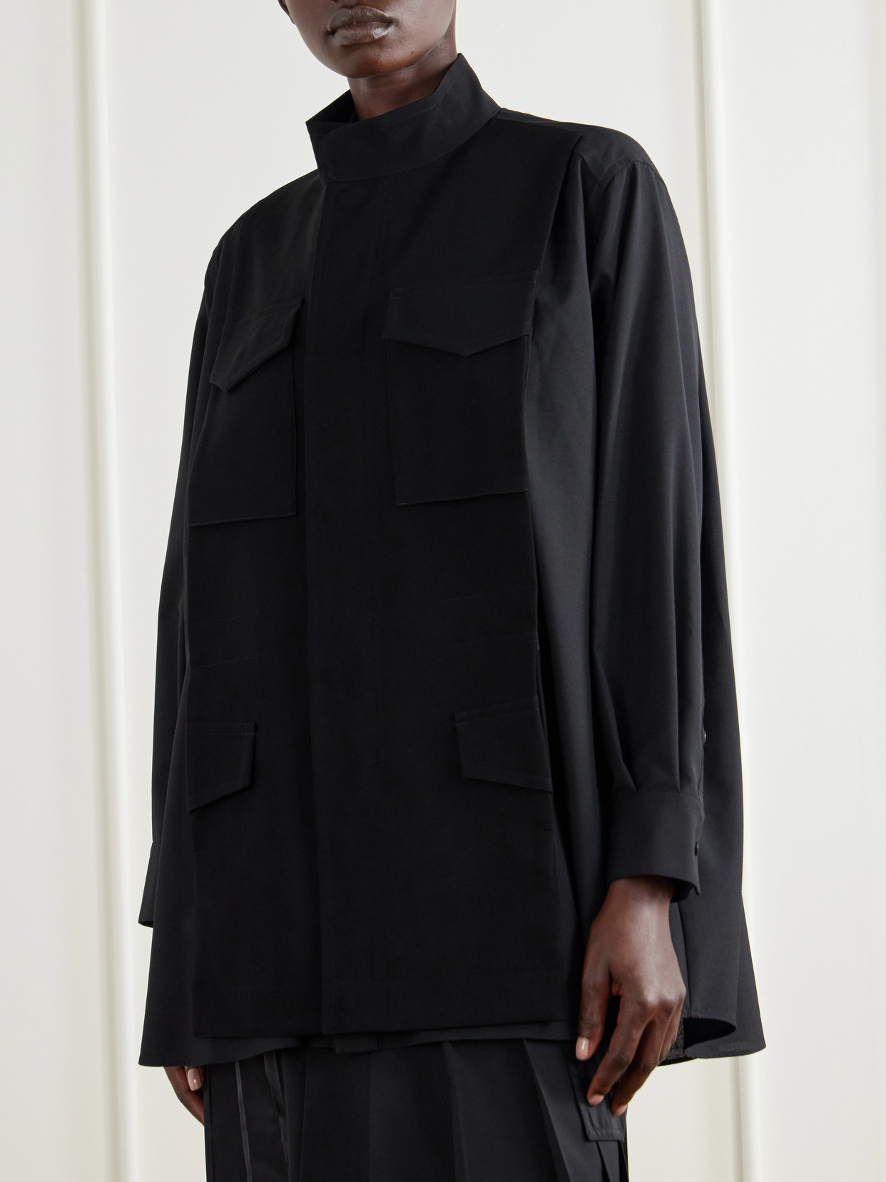 Crepe-Trimmed Woven Shirt