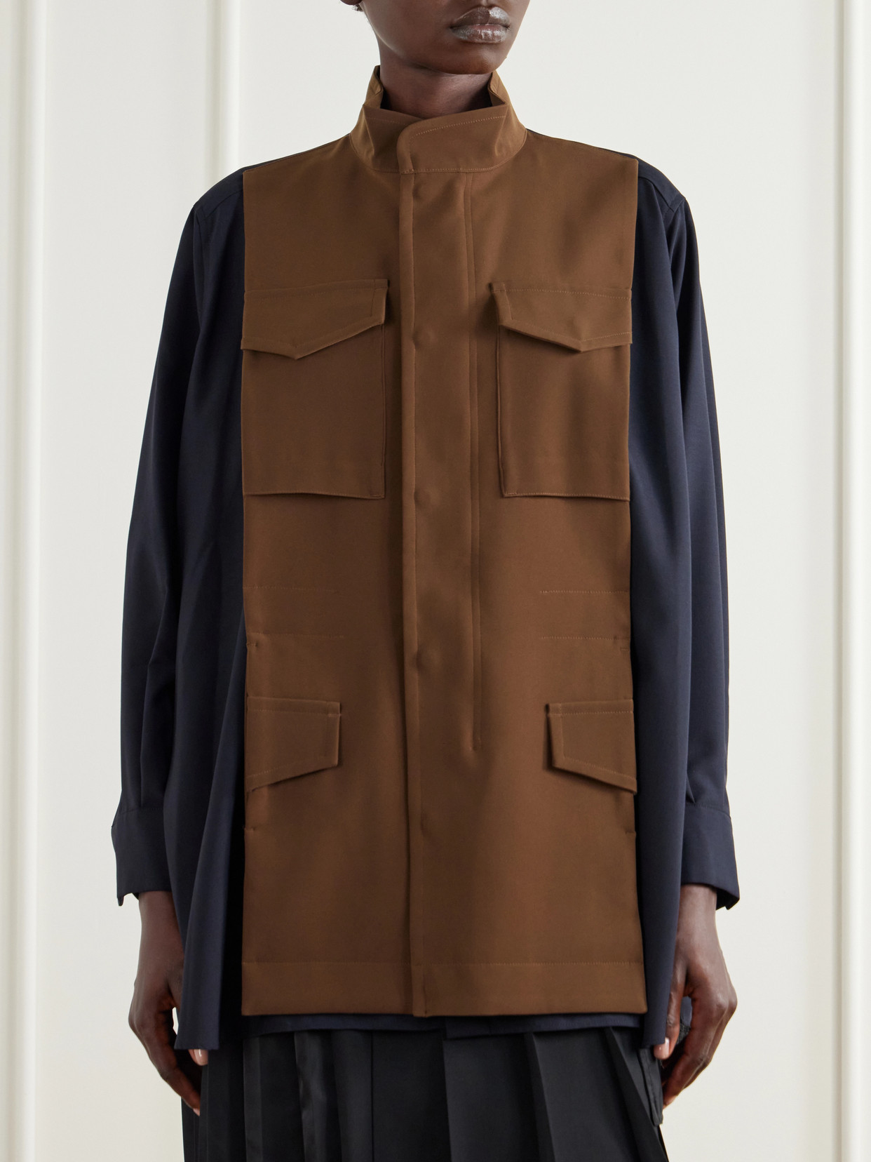 Crepe-Trimmed Woven Shirt