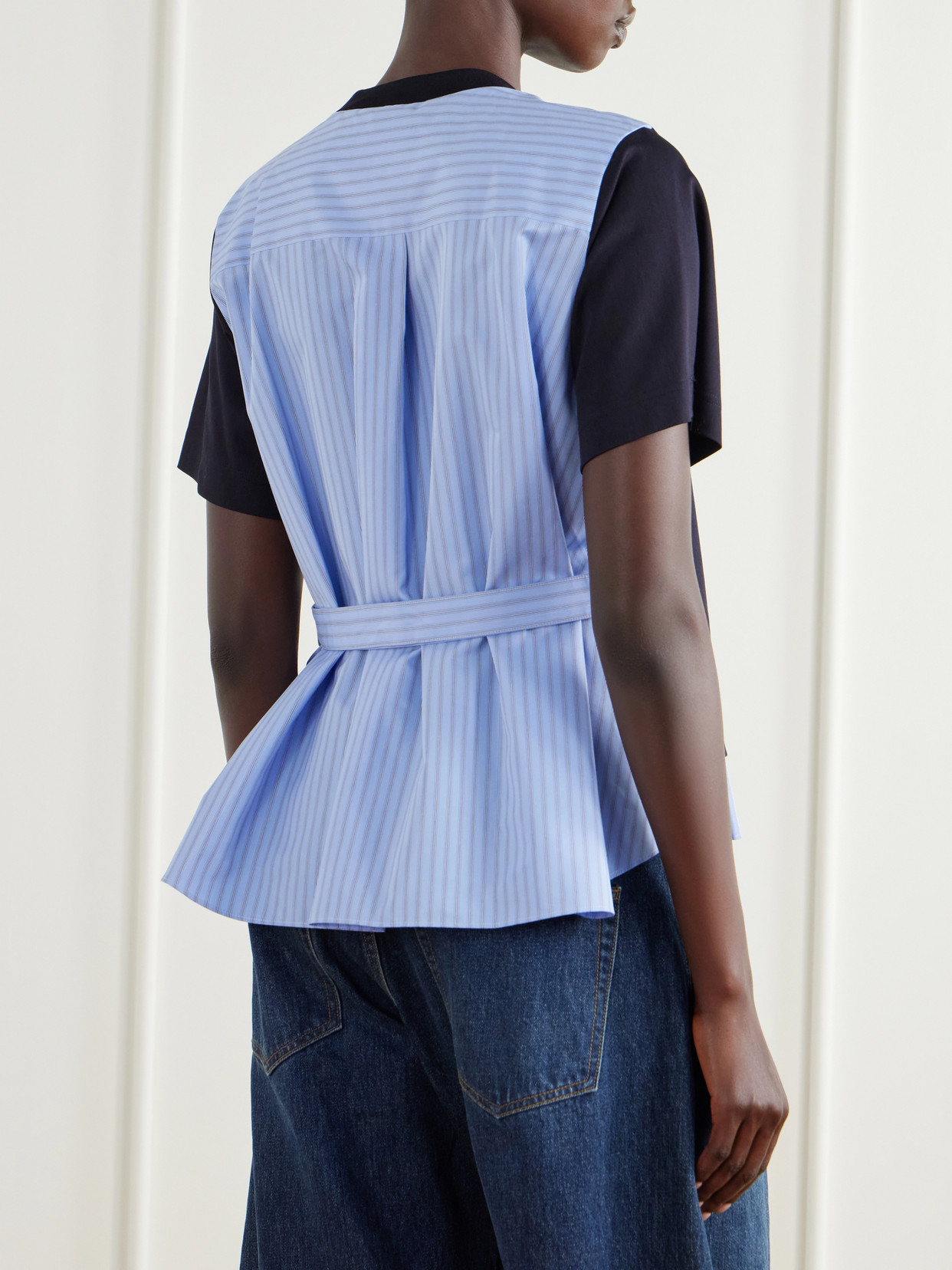 Striped Poplin-Trimmed Cotton-Jersey T-Shirt