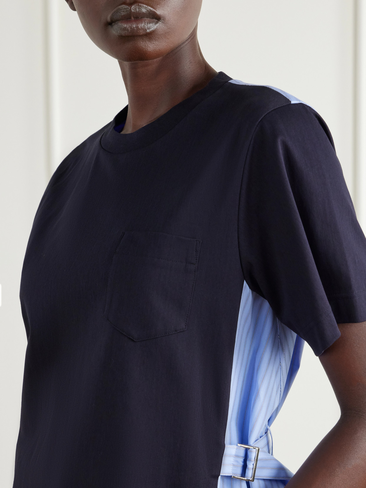 Striped Poplin-Trimmed Cotton-Jersey T-Shirt