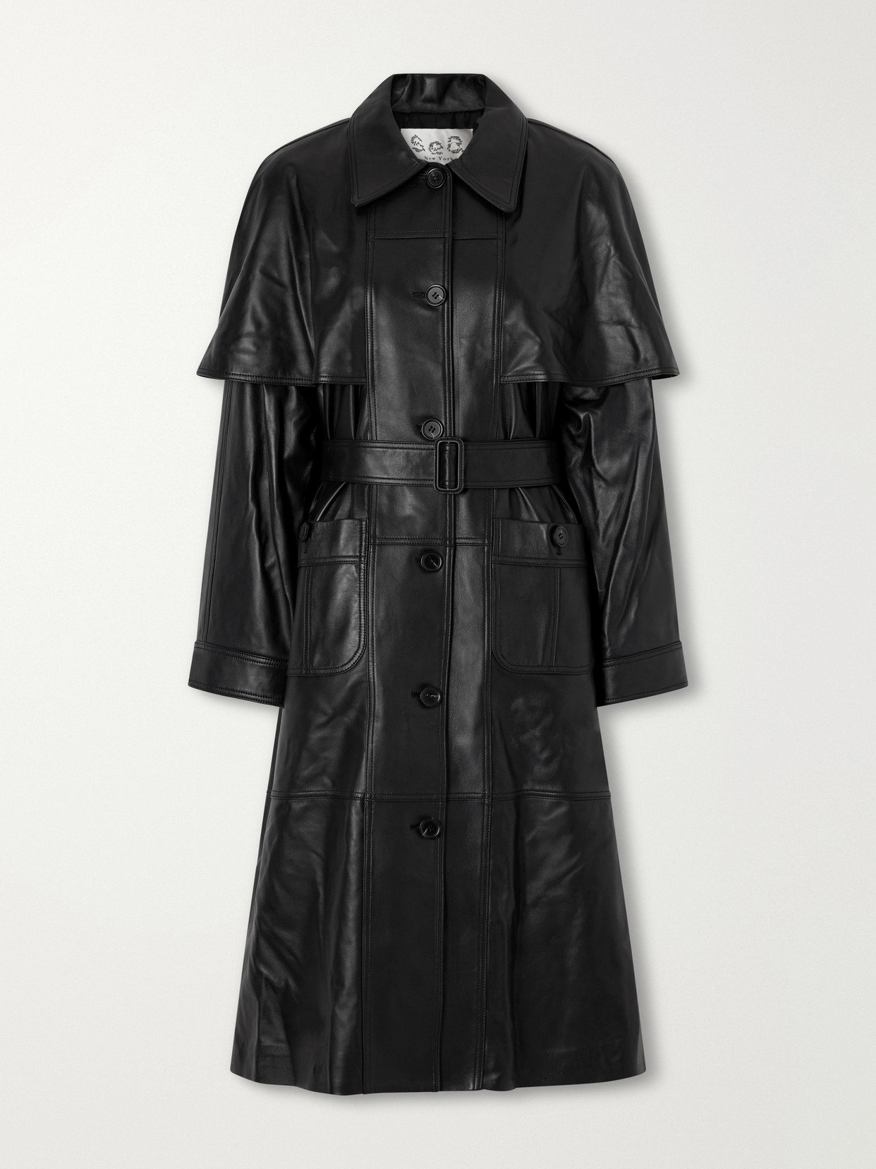 Sea Caitlin Belted Leather Trench Coat In Black