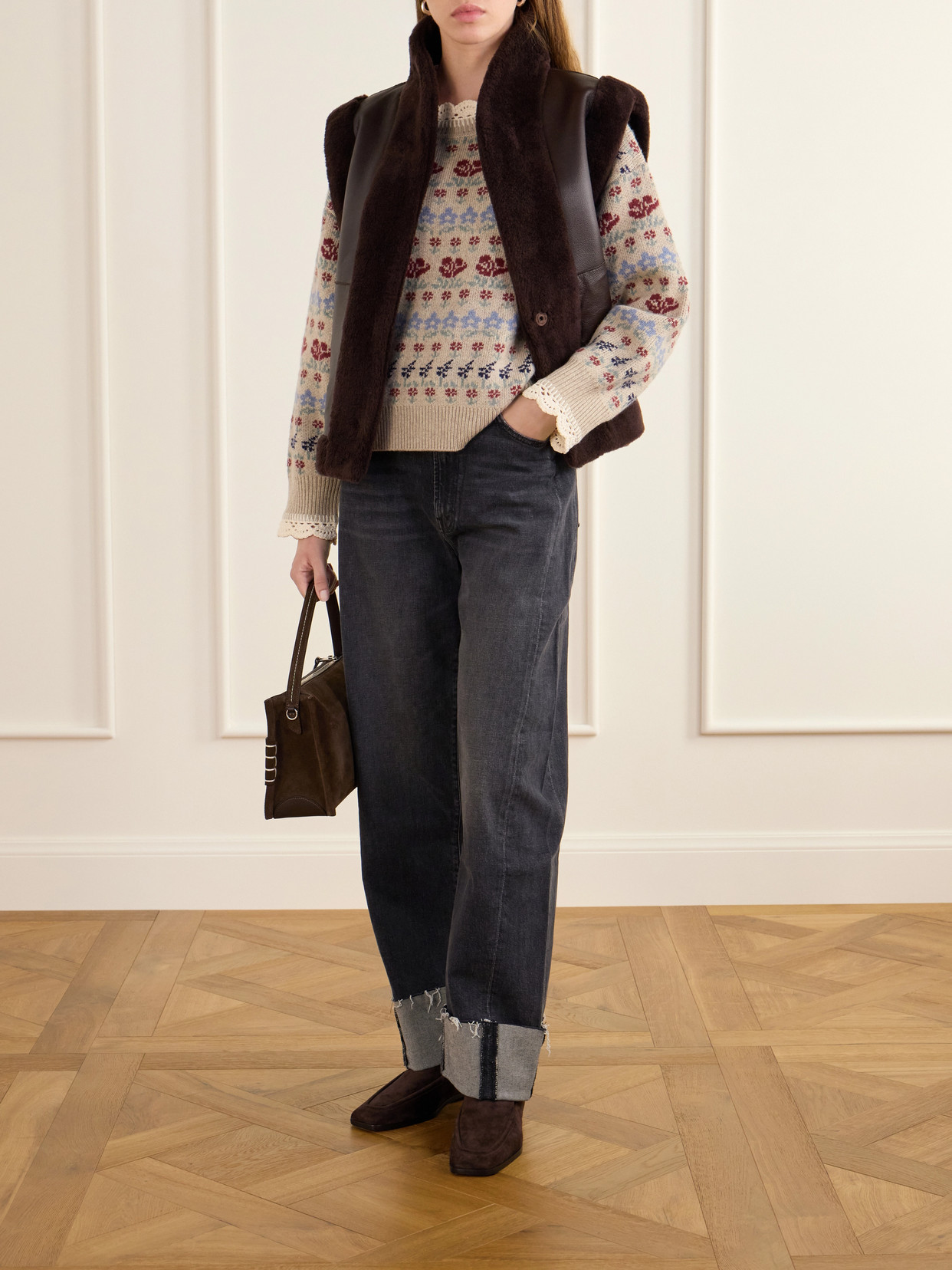 Preston Crochet-Knit Trimmed Floral-Intarsia Wool-Blend Sweater