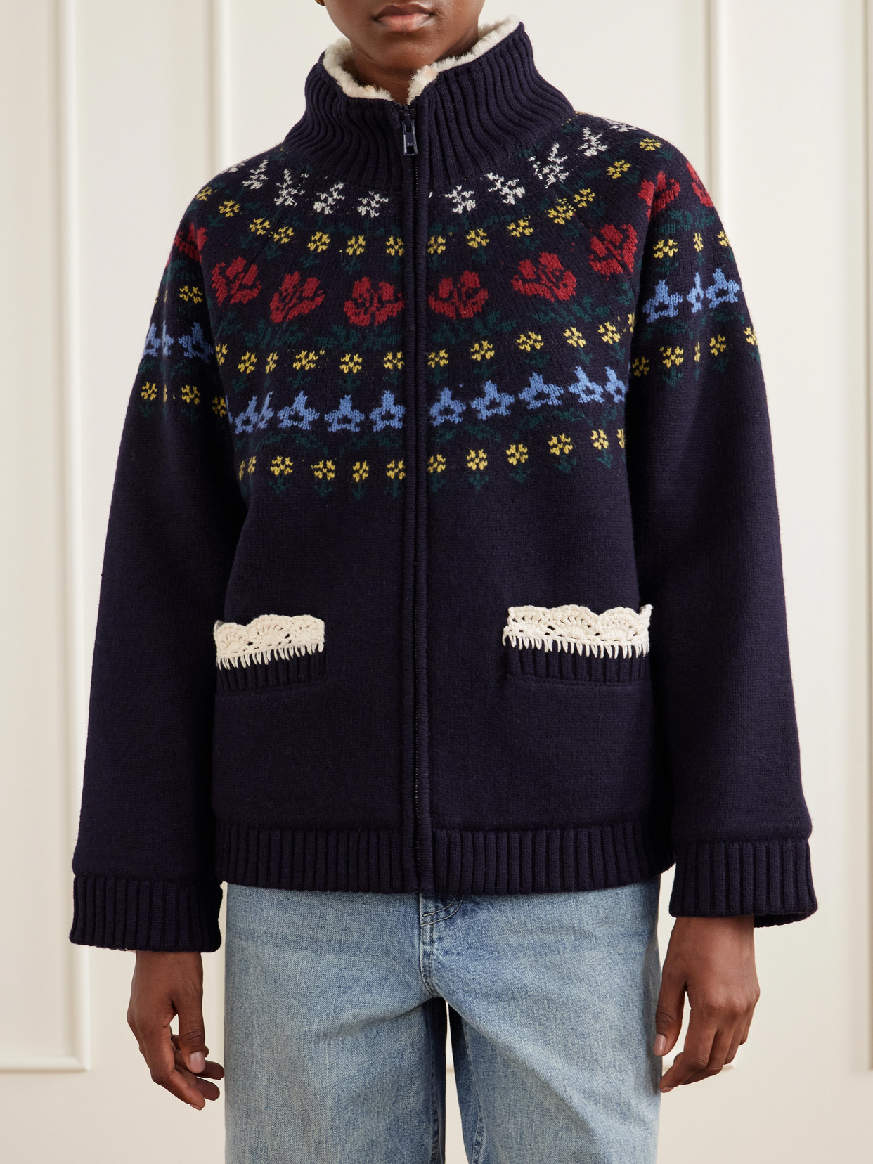 Preston Crochet-Knit Trimmed Merino Wool-Blend Jacket