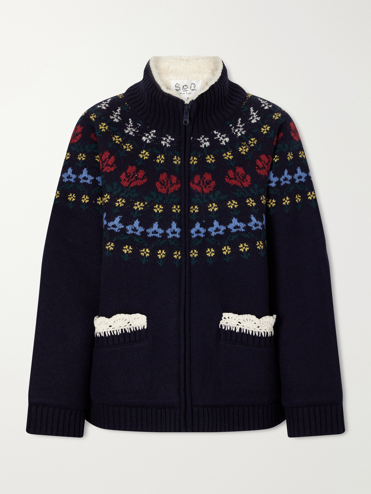 Sea Preston Crochet-trimmed Merino Wool-blend Jacket In Blue