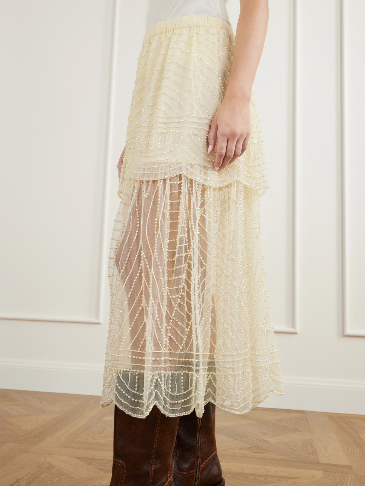 Carlotta Bead-Embellished Tulle Midi