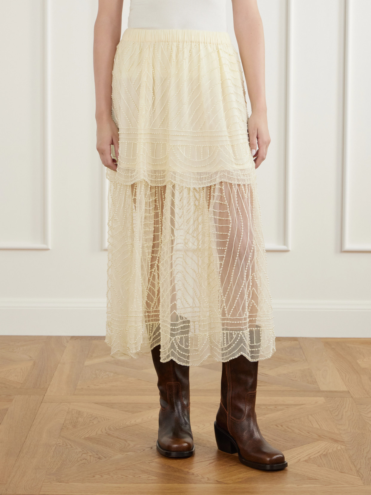 Carlotta Bead-Embellished Tulle Midi