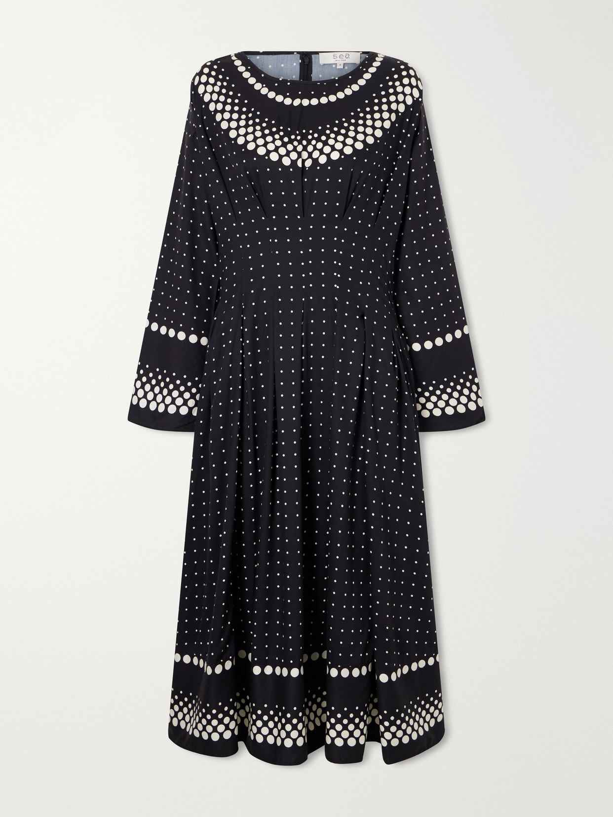 Sea Elly Polka-dot Print Crepe Midi Dress In Black