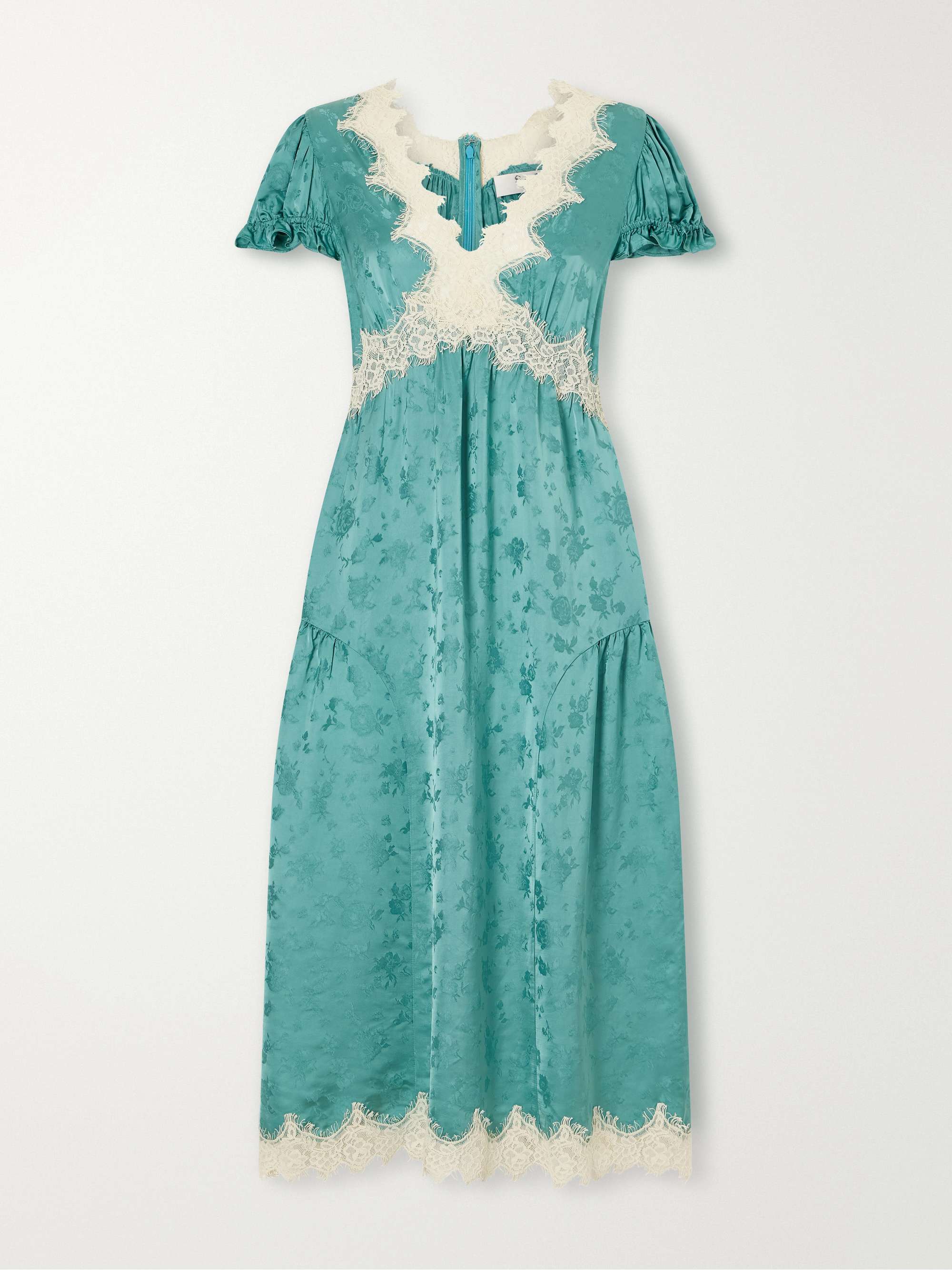sea green lace dress Shay gathered lace-trimmed floral-jacquard midi FULL LENGTH DRESSES