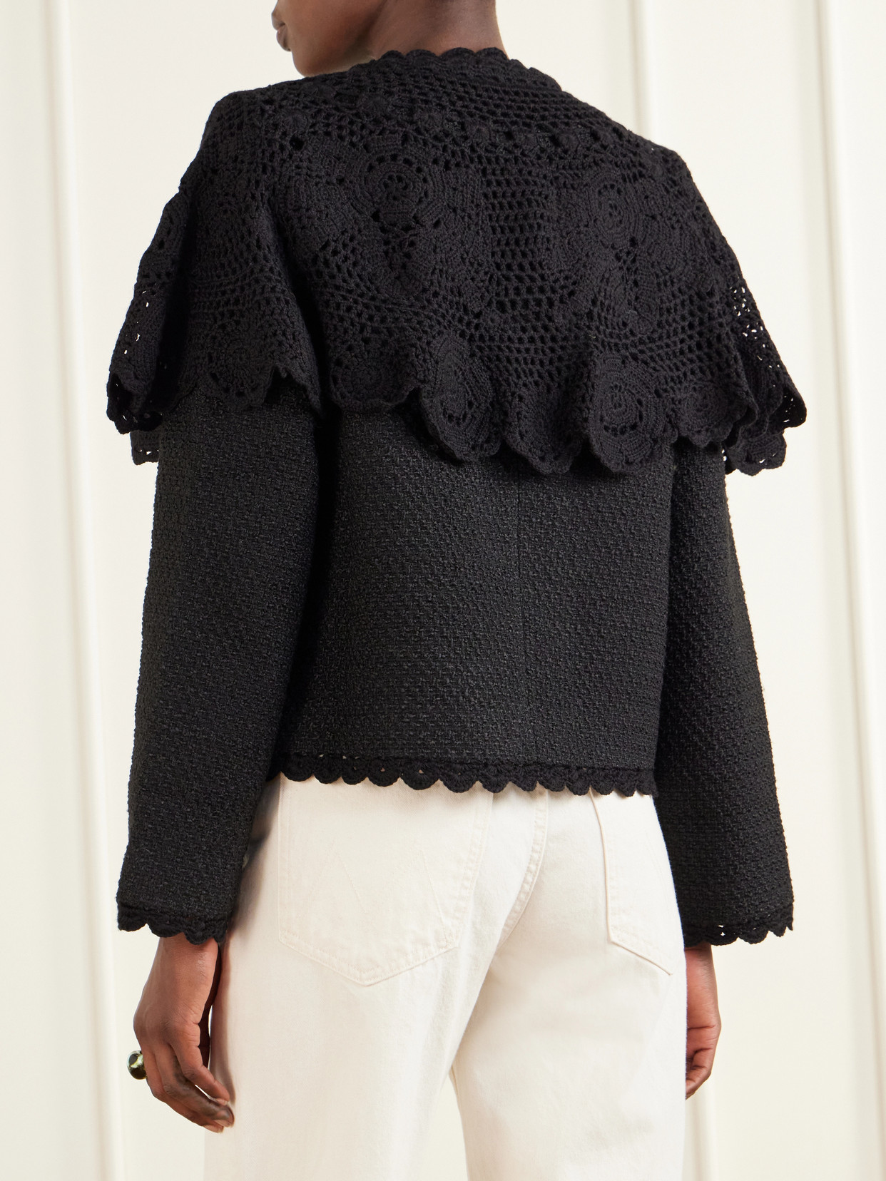 Wright Cape-Detailed Crochet-Knit Trimmed Bouclé Jacket