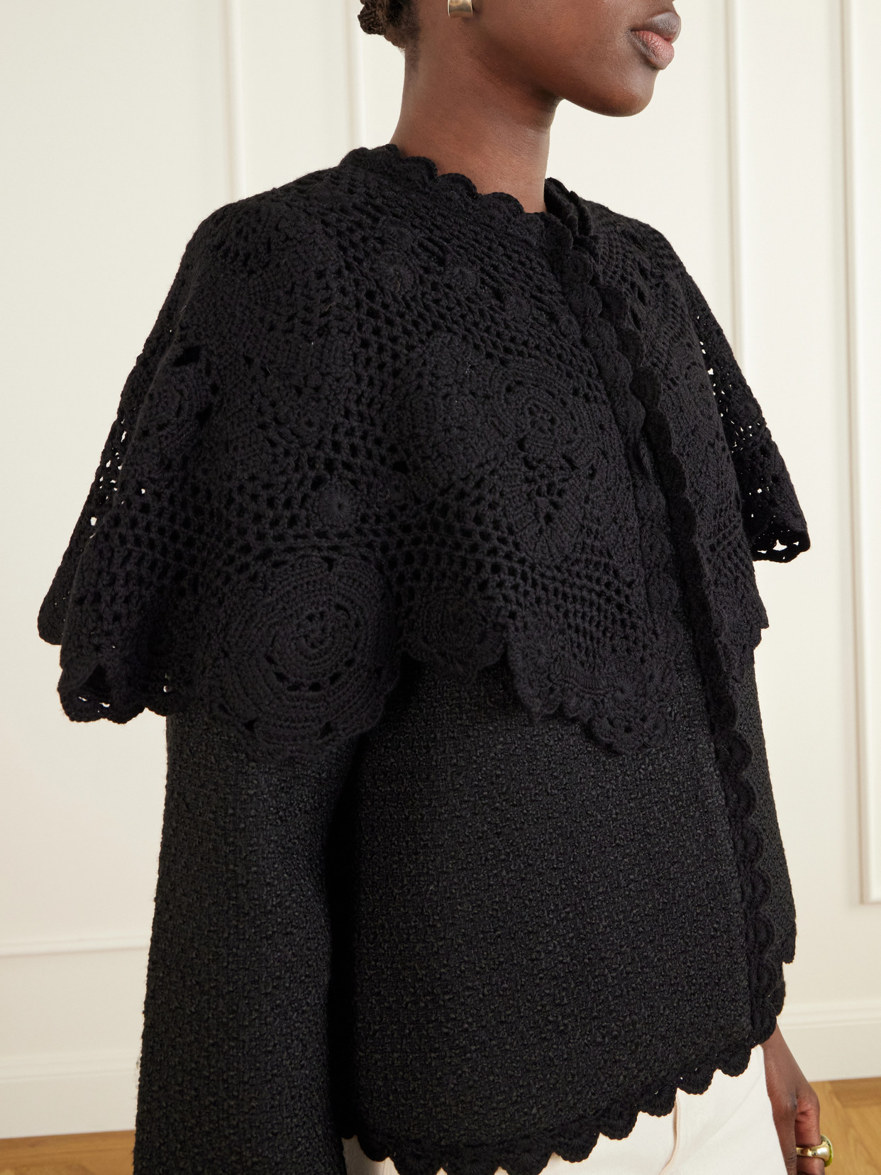 Wright Cape-Detailed Crochet-Knit Trimmed Bouclé Jacket