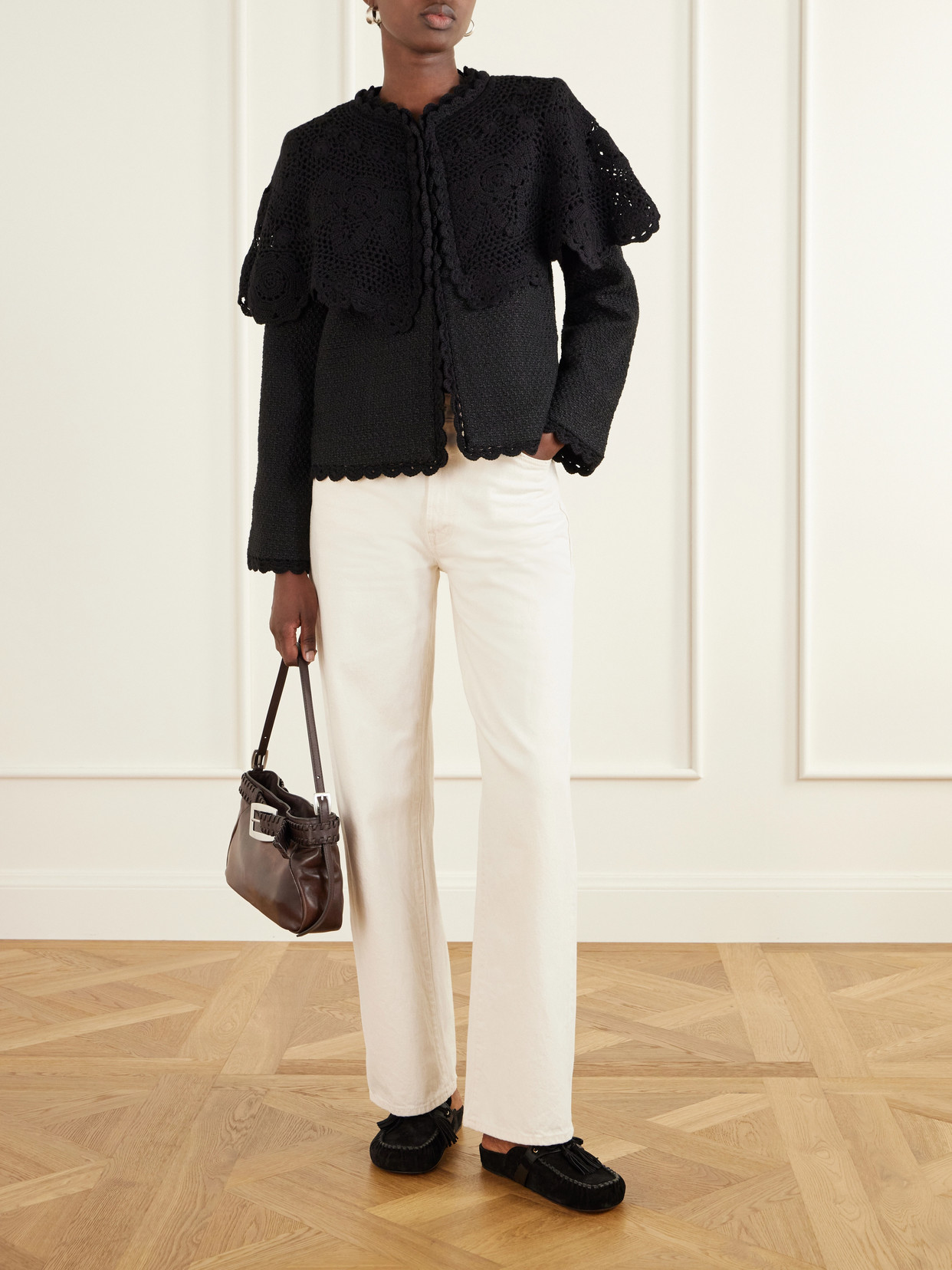 Wright Cape-Detailed Crochet-Knit Trimmed Bouclé Jacket