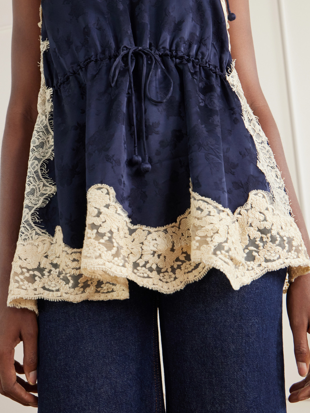 Shay Gathered Lace-Trimmed Floral-Jacquard Camisole