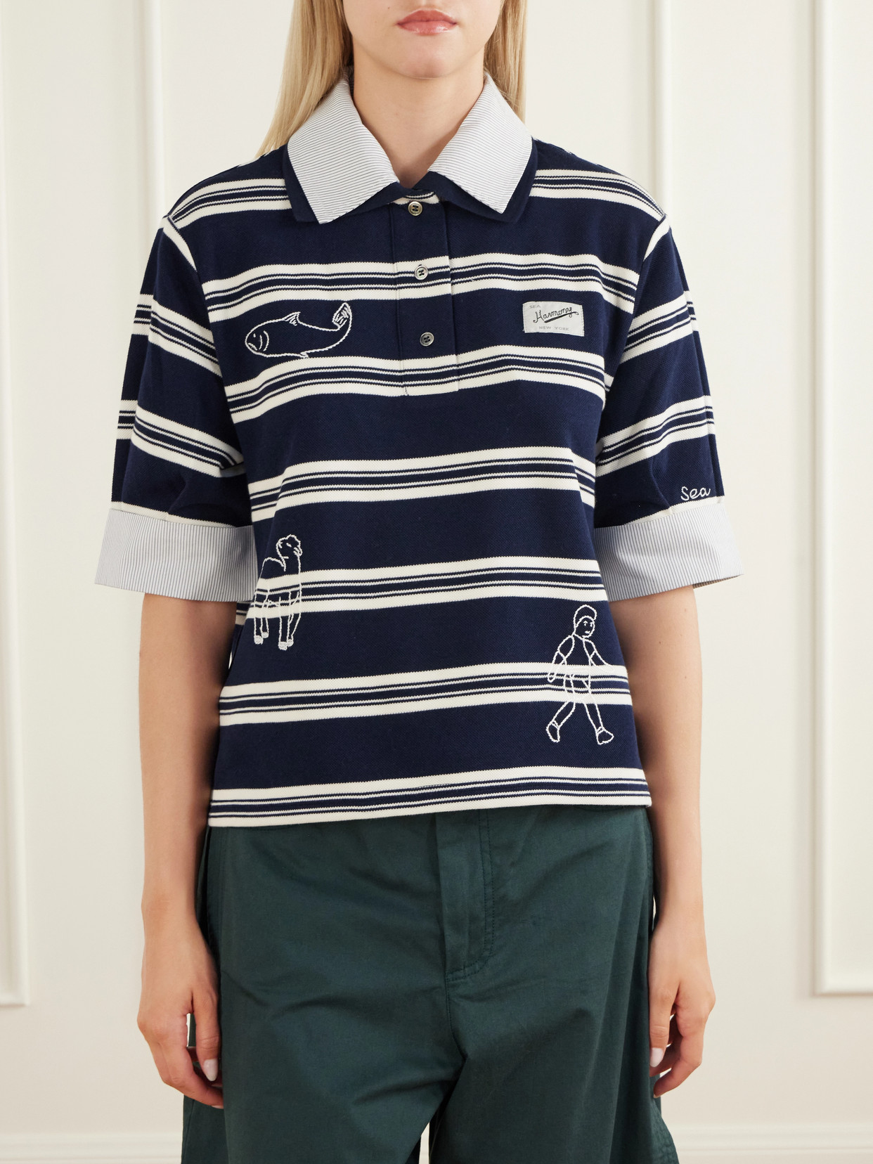 Mina Embroidered Striped Polo