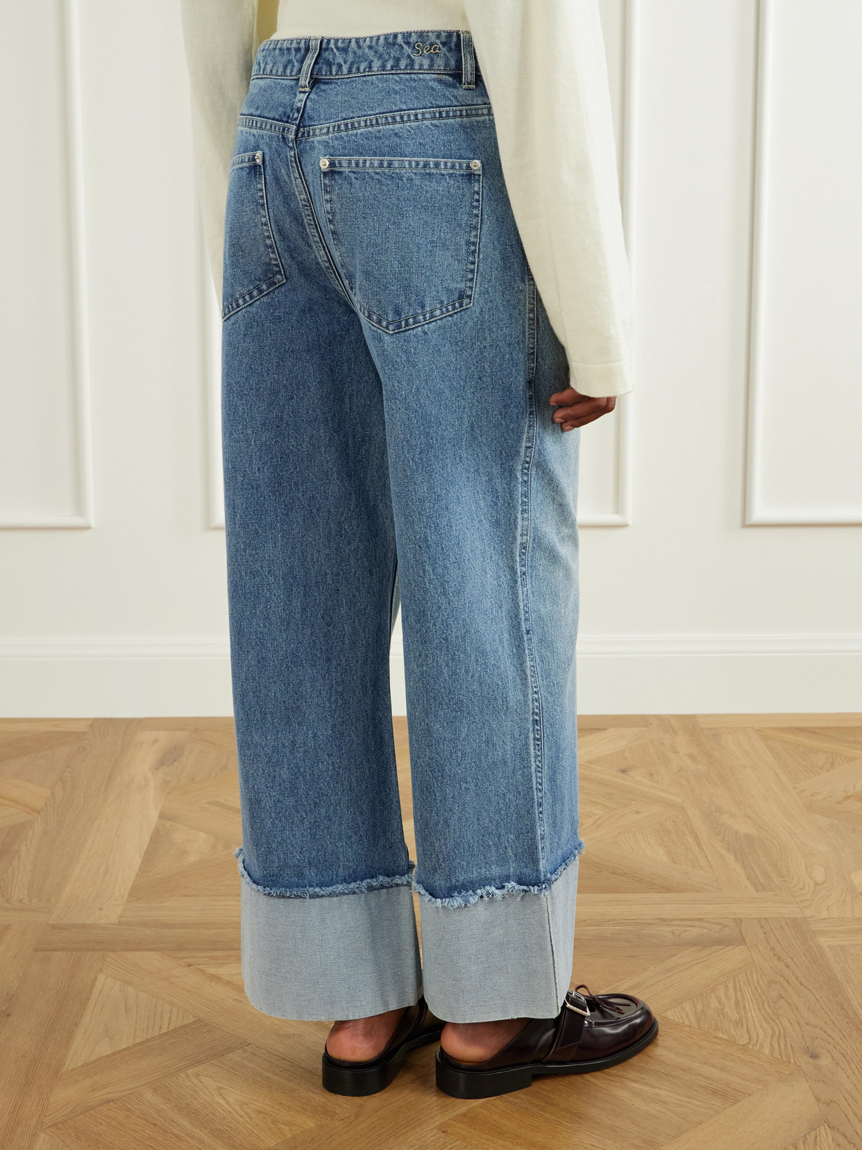 Zayna Frayed High-Waisted Wide- Leg