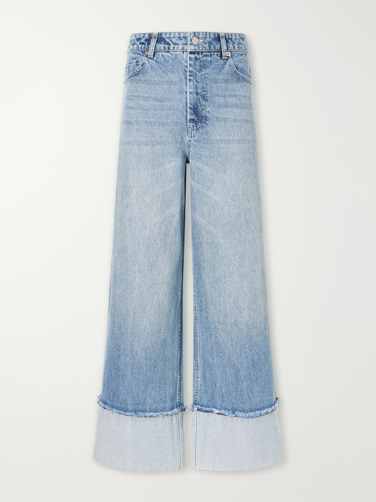 Sea Zayna Frayed High-waisted Wide-leg Jeans In Blue