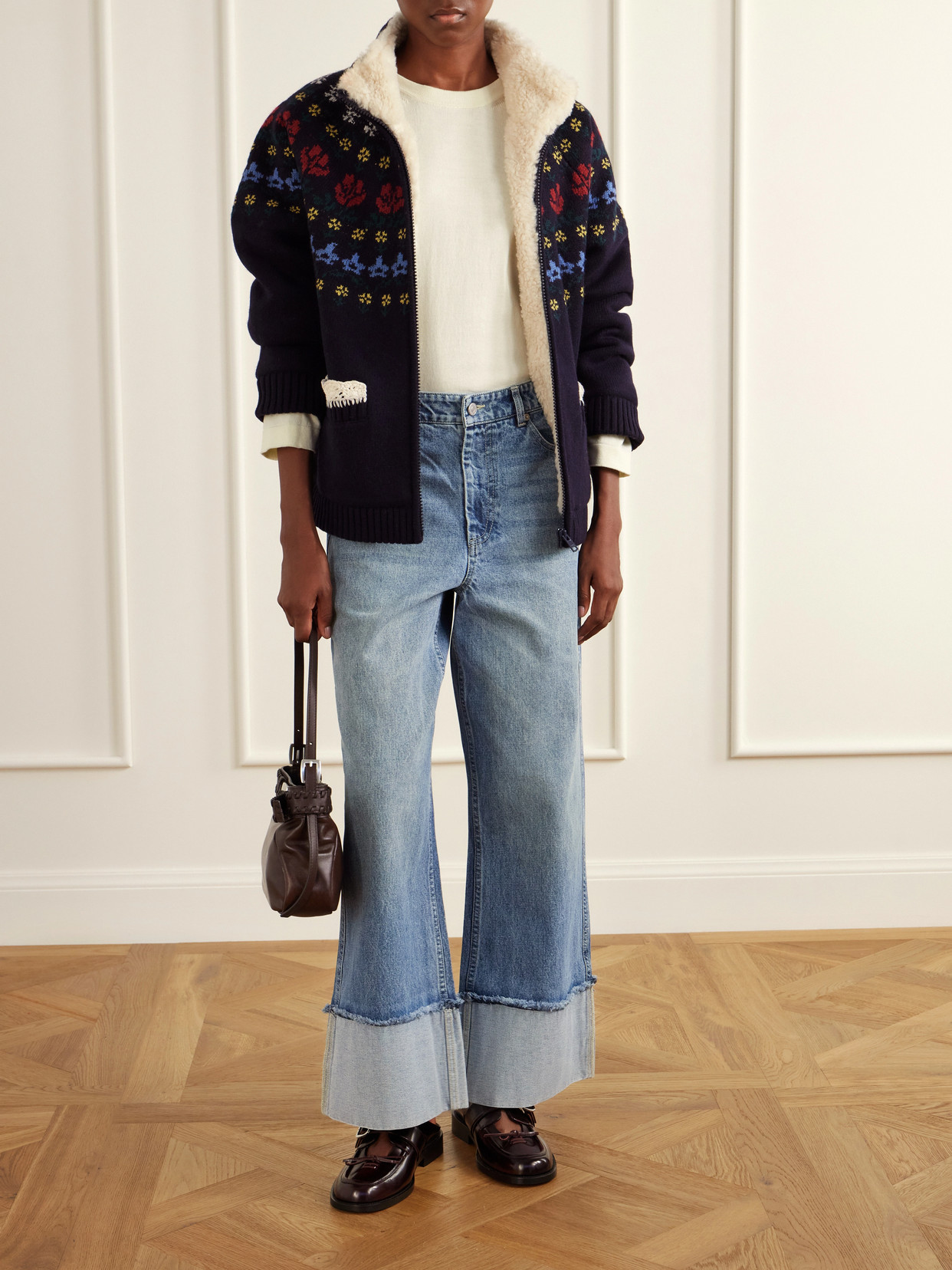 Zayna Frayed High-Waisted Wide- Leg