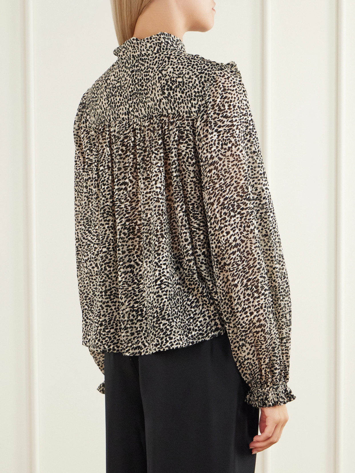 Charlize Tie-Detailed Ruffled Animal-Print Chiffon Blouse
