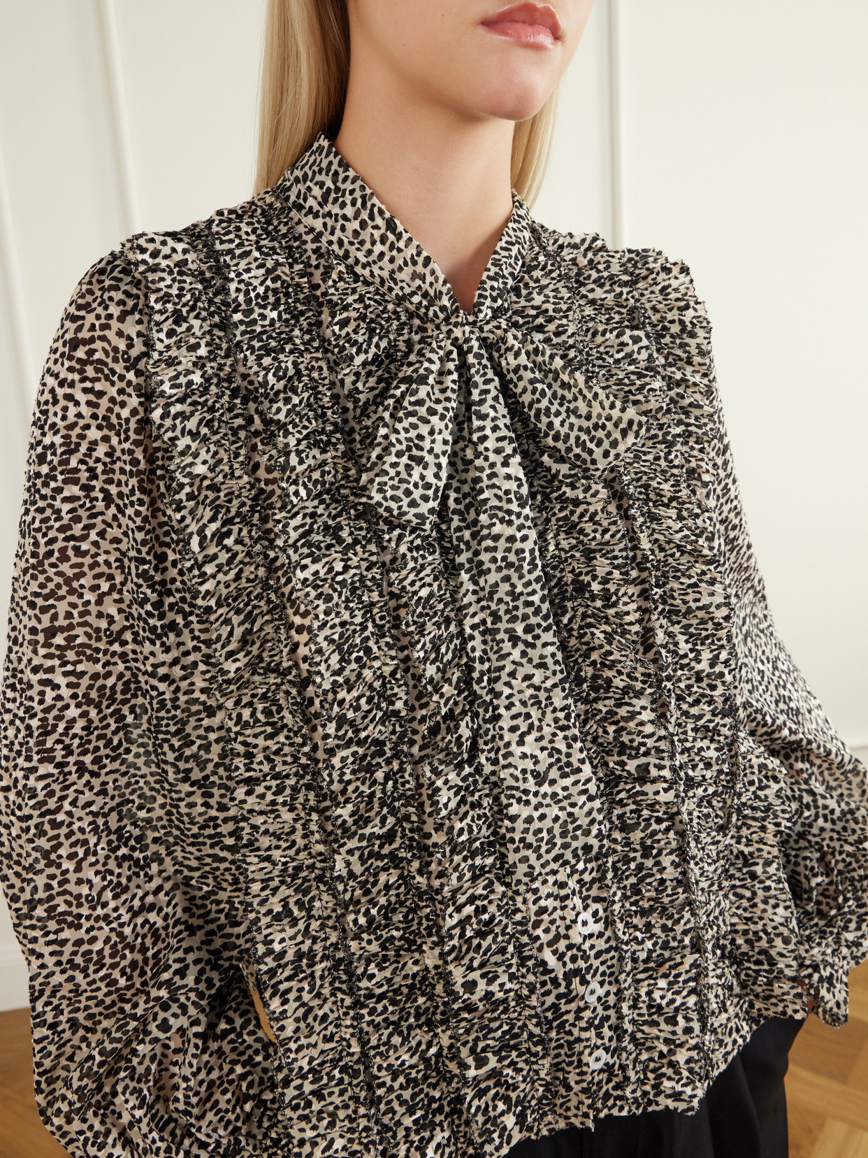 Charlize Tie-Detailed Ruffled Animal-Print Chiffon Blouse