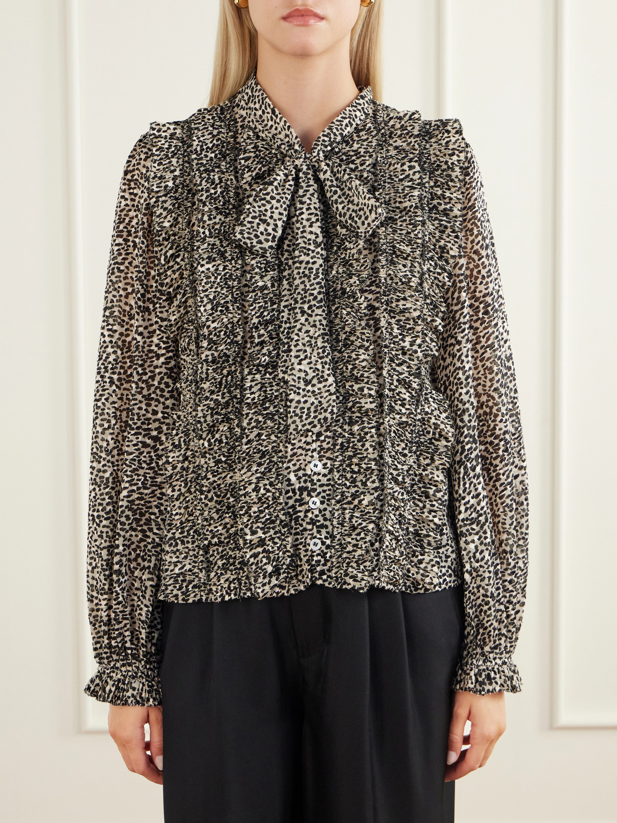 Charlize Tie-Detailed Ruffled Animal-Print Chiffon Blouse