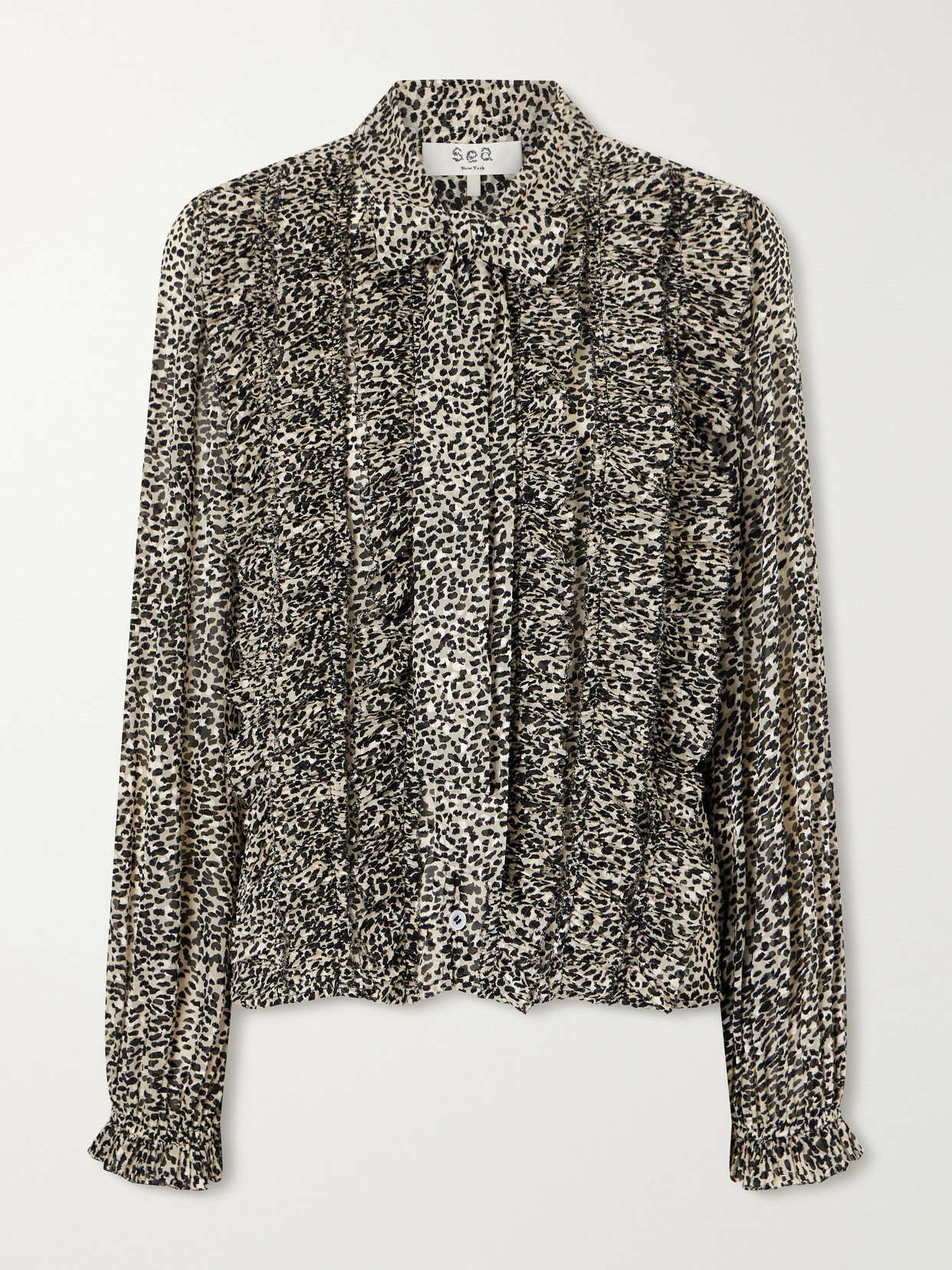 Sea Charlize Tie-detailed Ruffled Animal-print Chiffon Blouse In Black
