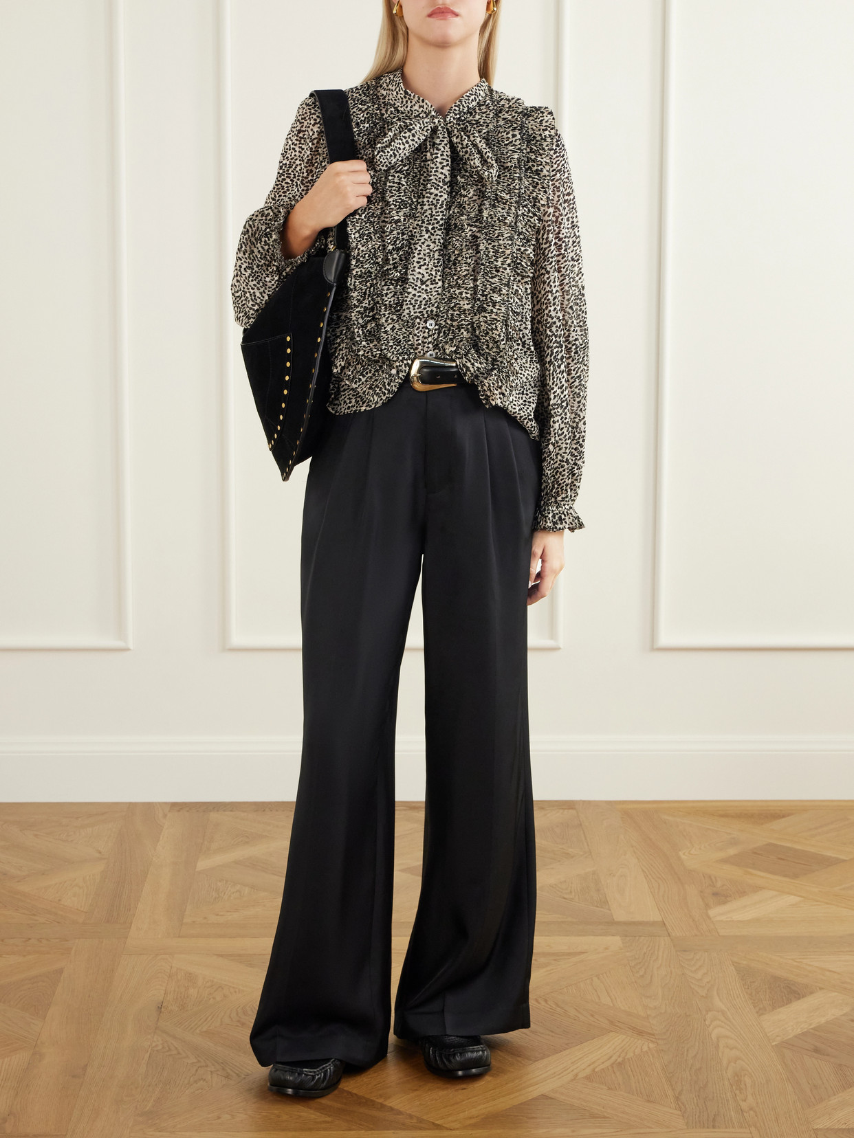 Charlize Tie-Detailed Ruffled Animal-Print Chiffon Blouse