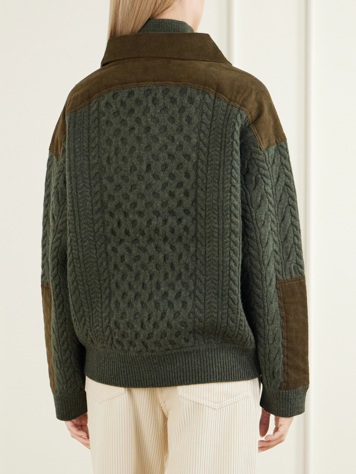 Allen Cotton Corduroy-Trimmed Cable-Knit Sweater