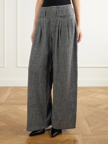 R13 Triple Pleat brushed wool-puppytooth wide-leg pants