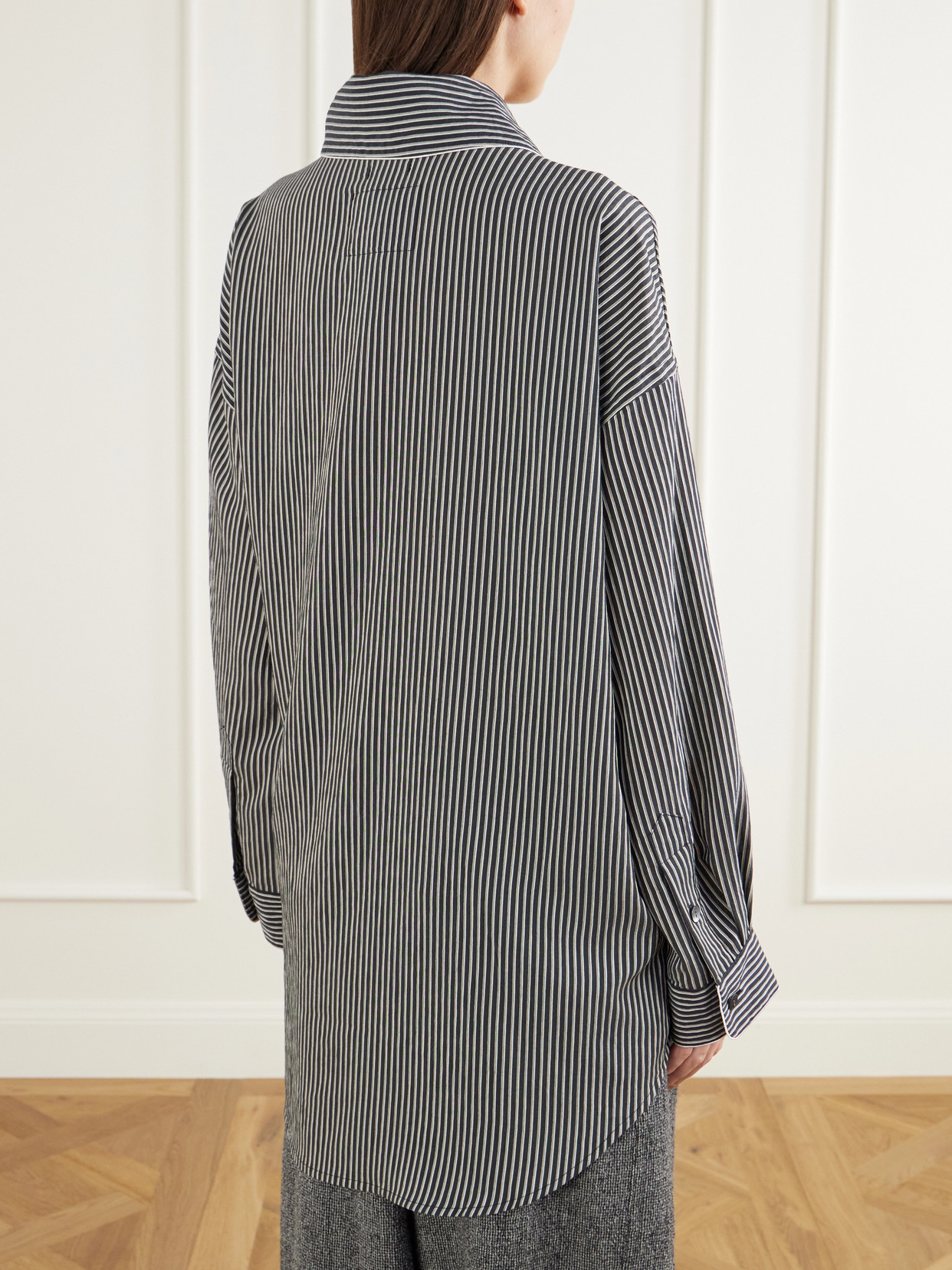 Shawl-Collar Striped Poplin Shirt