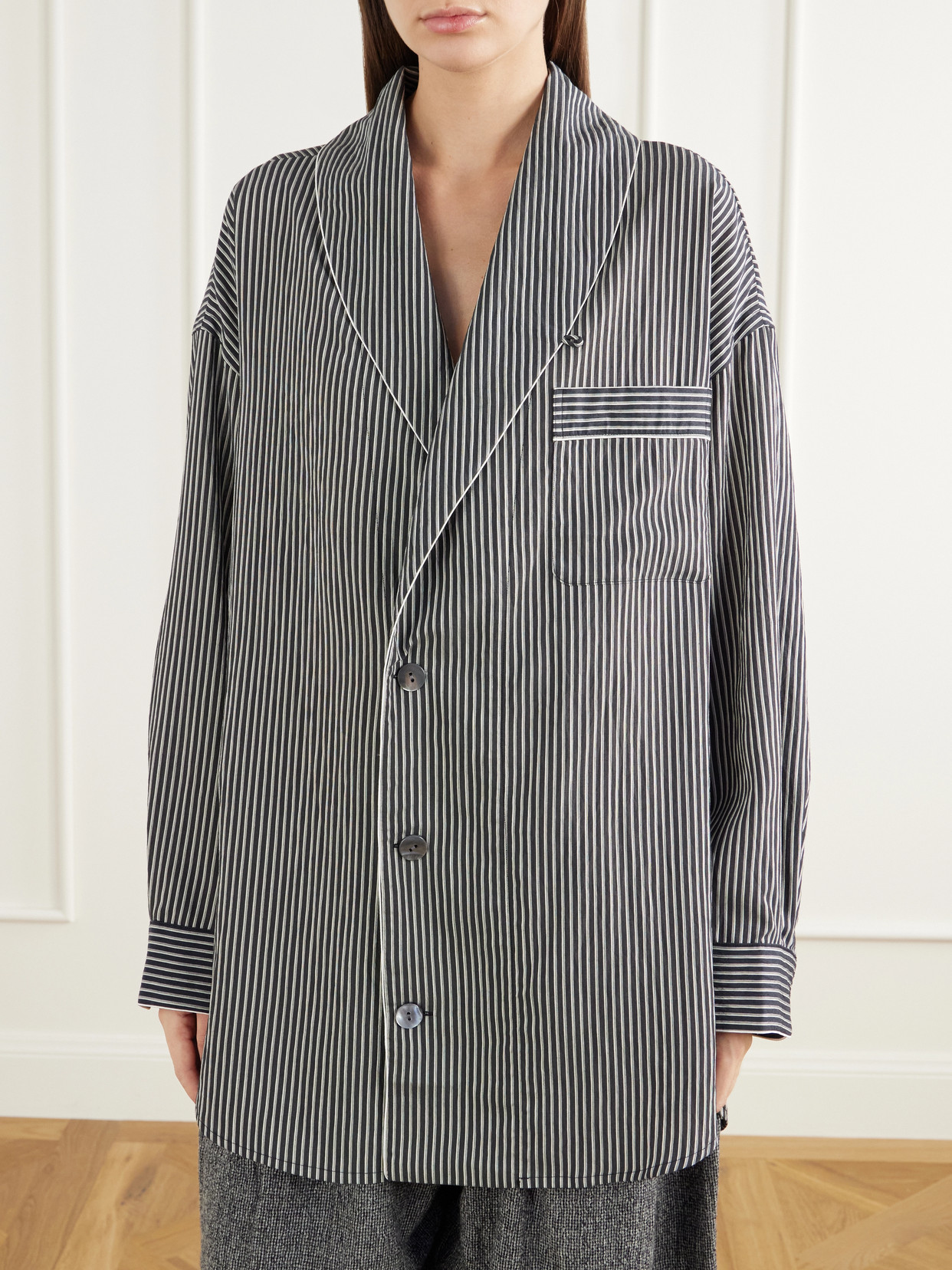 Shawl-Collar Striped Poplin Shirt
