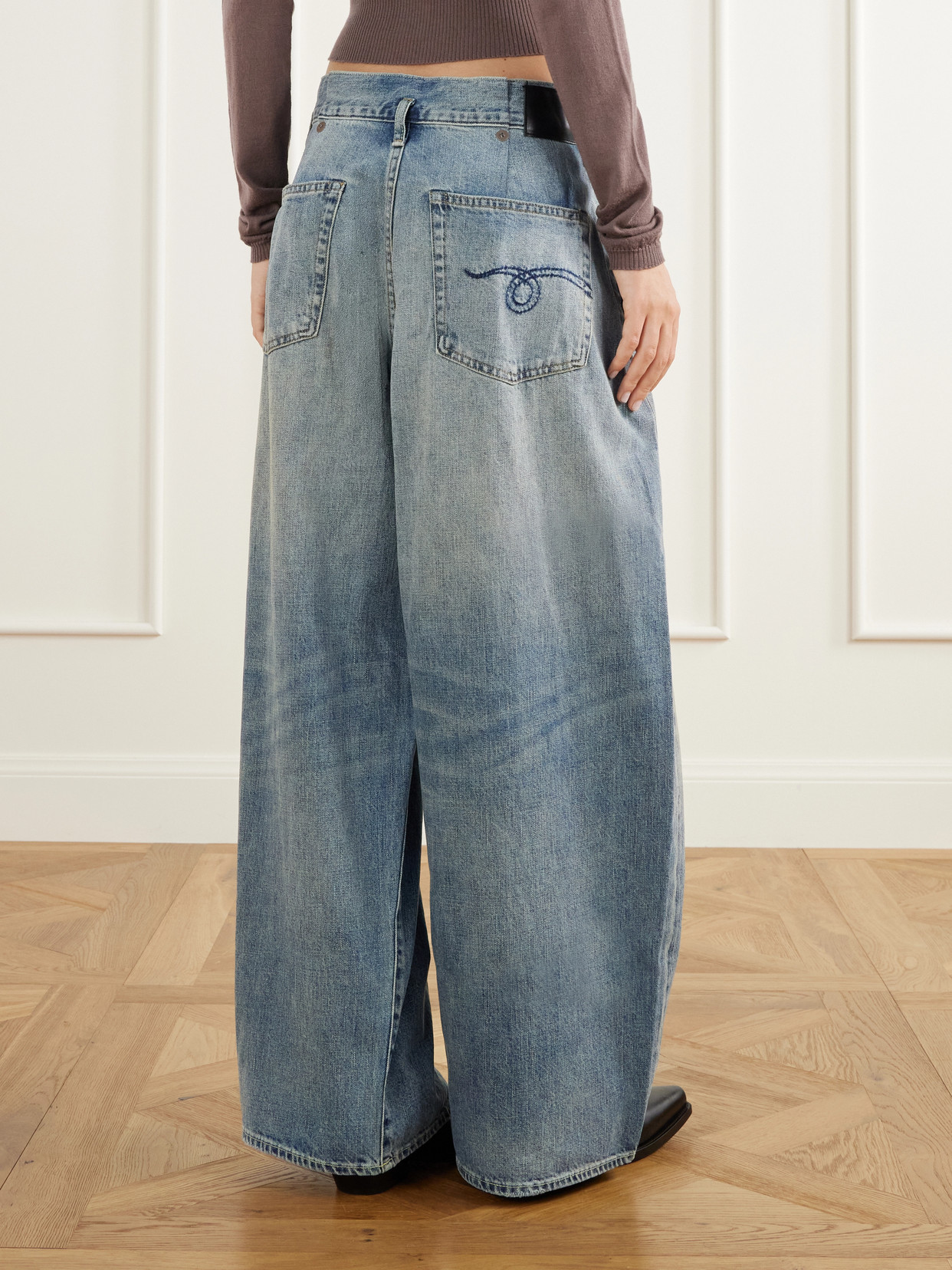 Pleated Waistband Low-Rise Wide- Leg